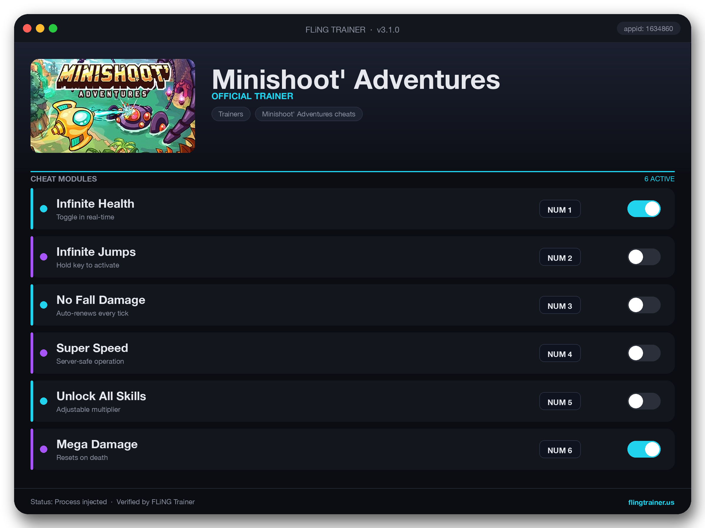 Minishoot' Adventures Trainer interface