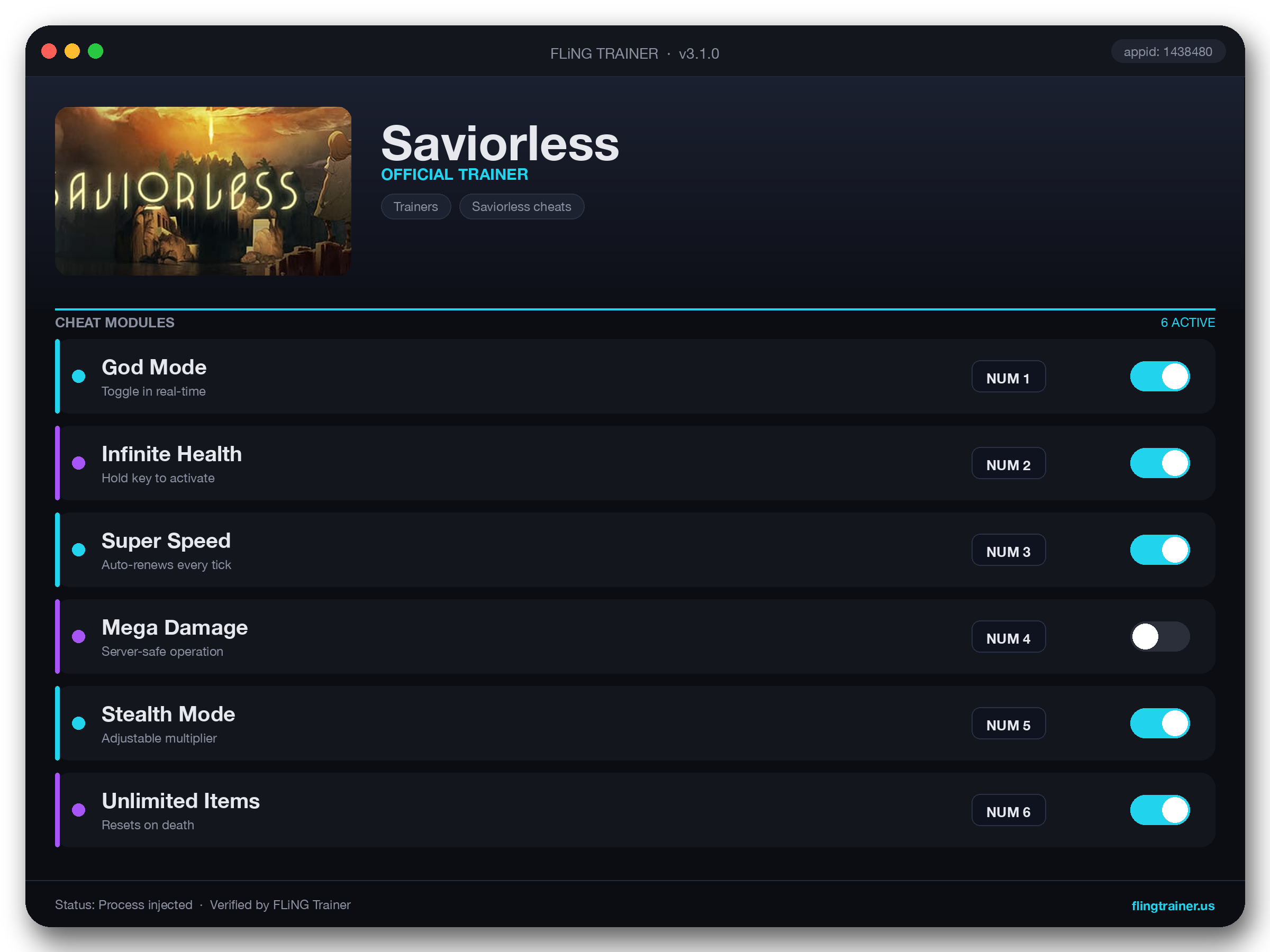 Saviorless Trainer interface