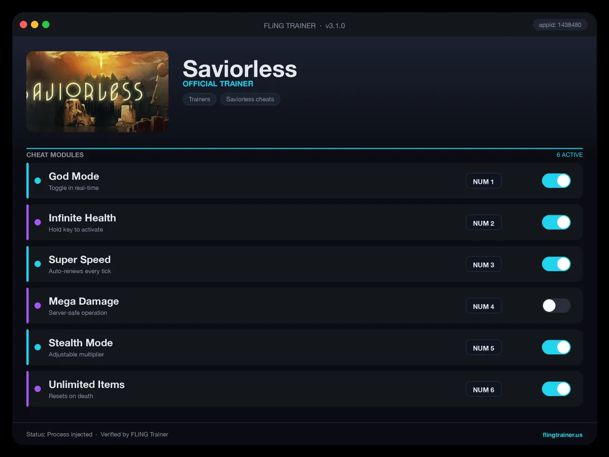 Saviorless Trainer interface