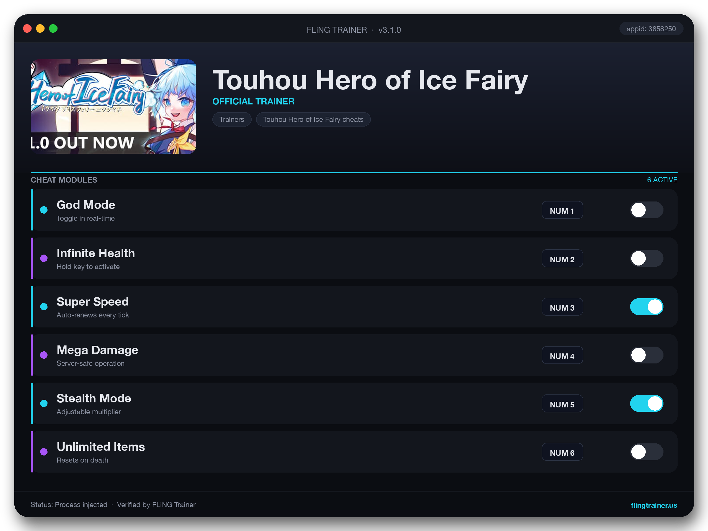 Touhou Hero of Ice Fairy Trainer interface
