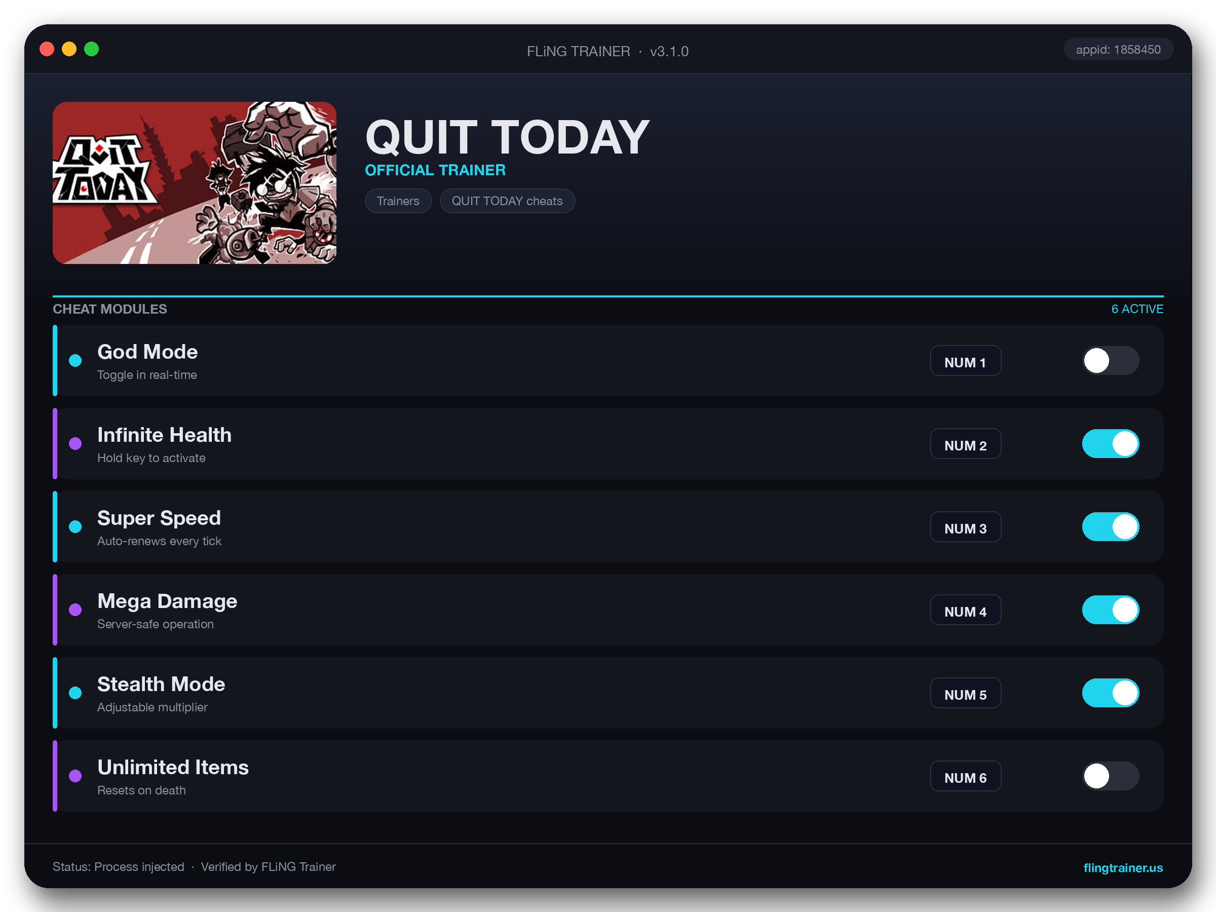 QUIT TODAY Trainer interface