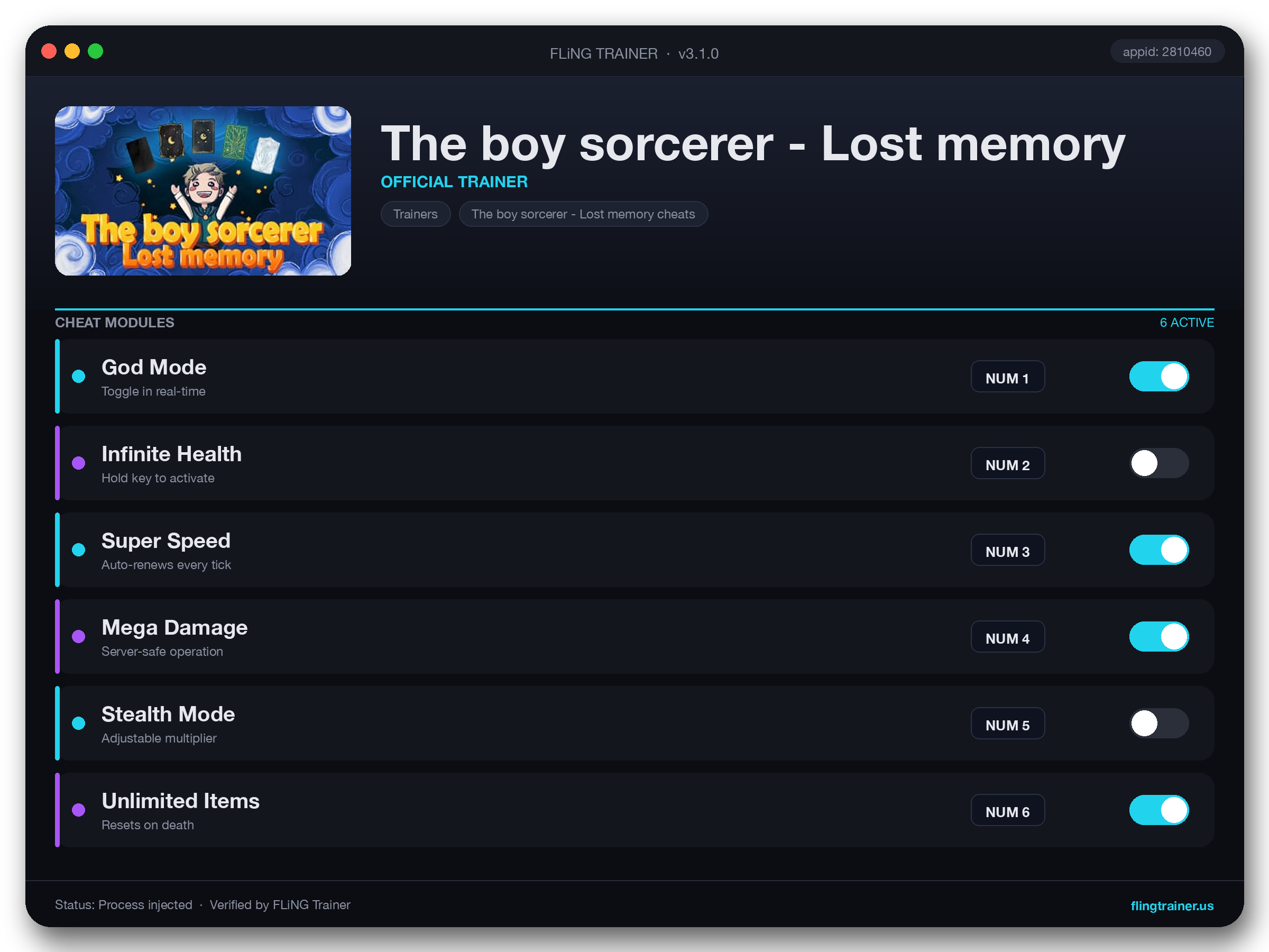 The boy sorcerer - Lost memory Trainer interface