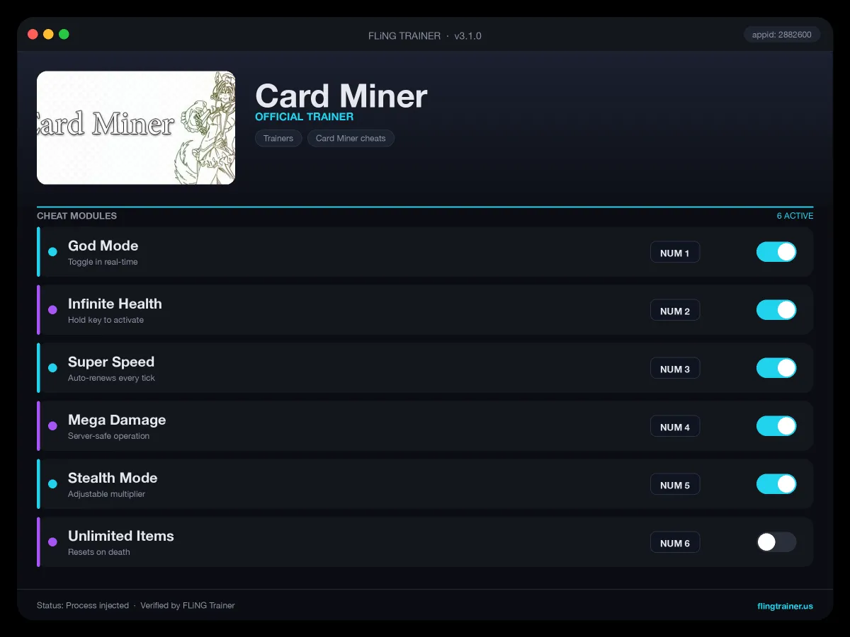 Card Miner Trainer interface