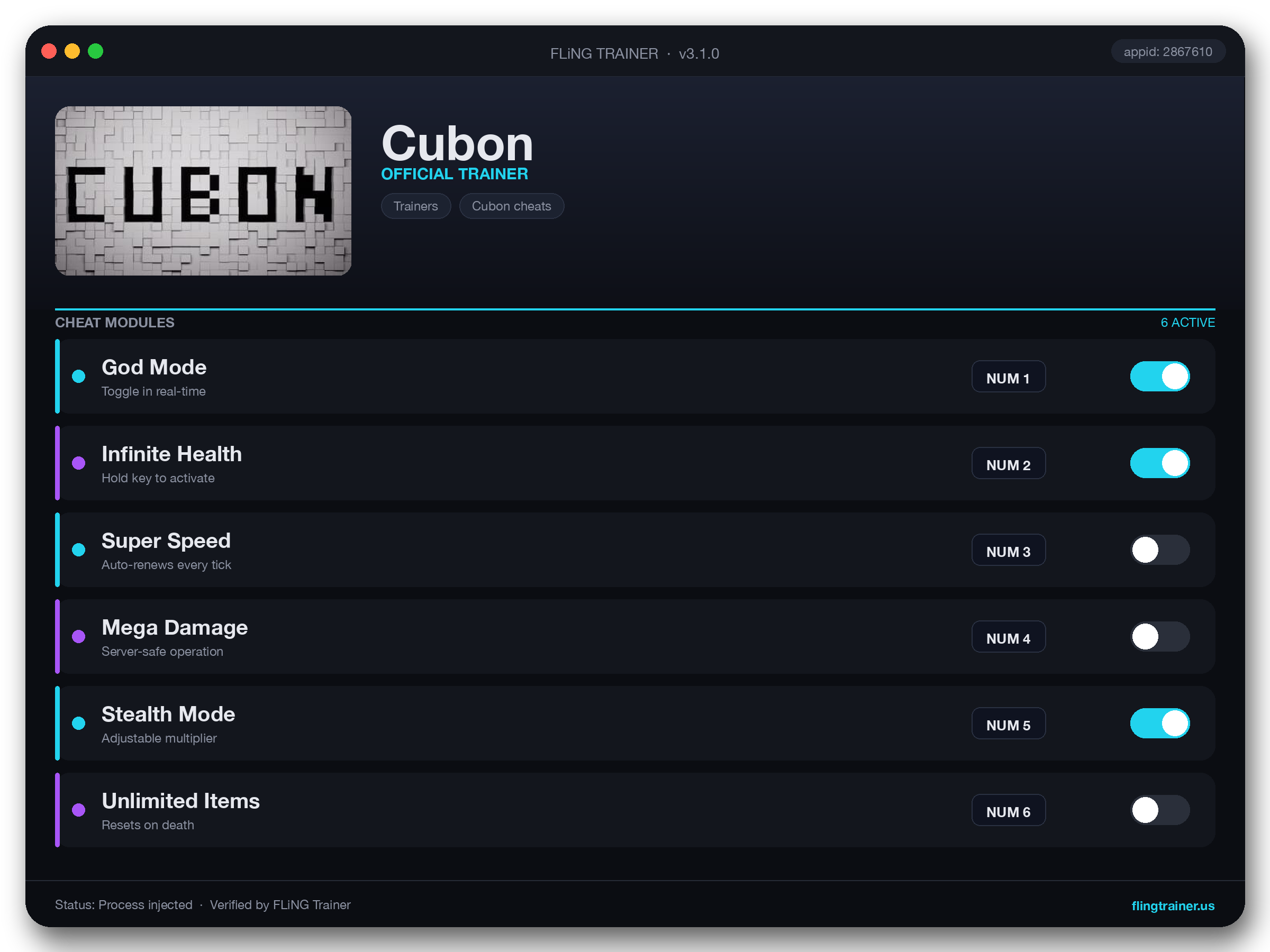Cubon Trainer interface