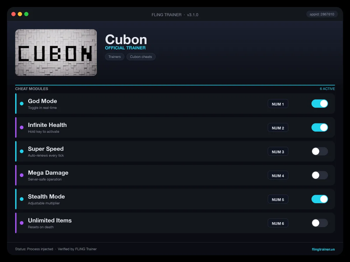 Cubon Trainer interface