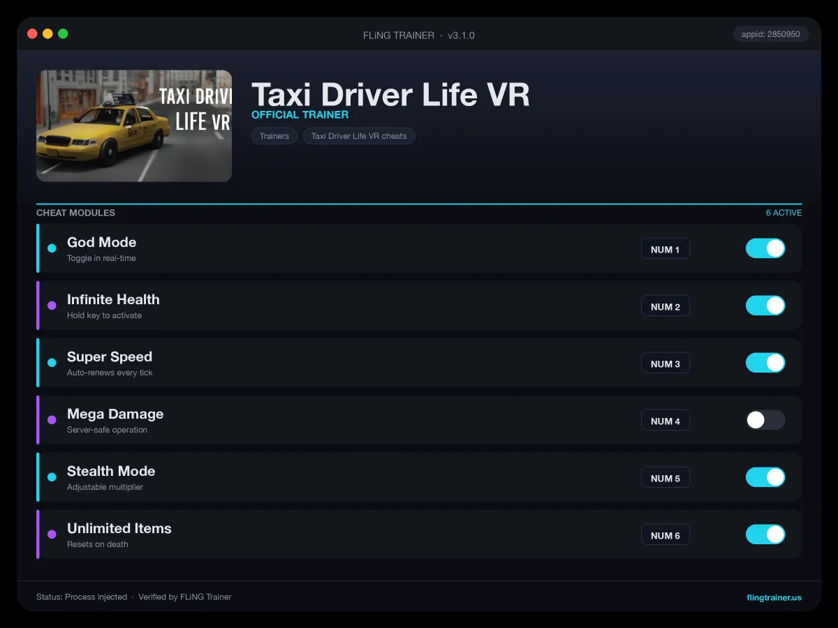 Taxi Driver Life VR Trainer interface