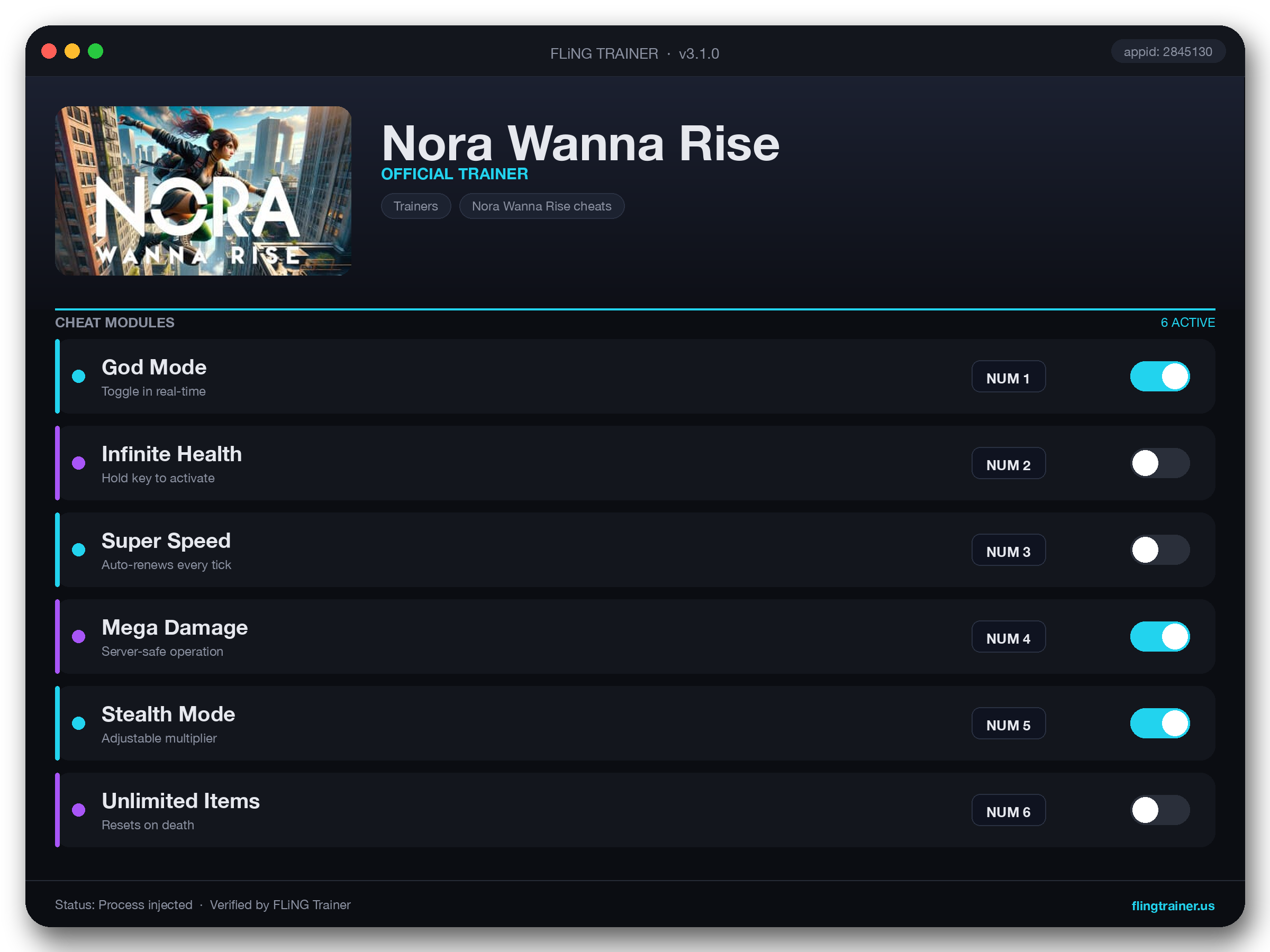 Nora Wanna Rise Trainer interface