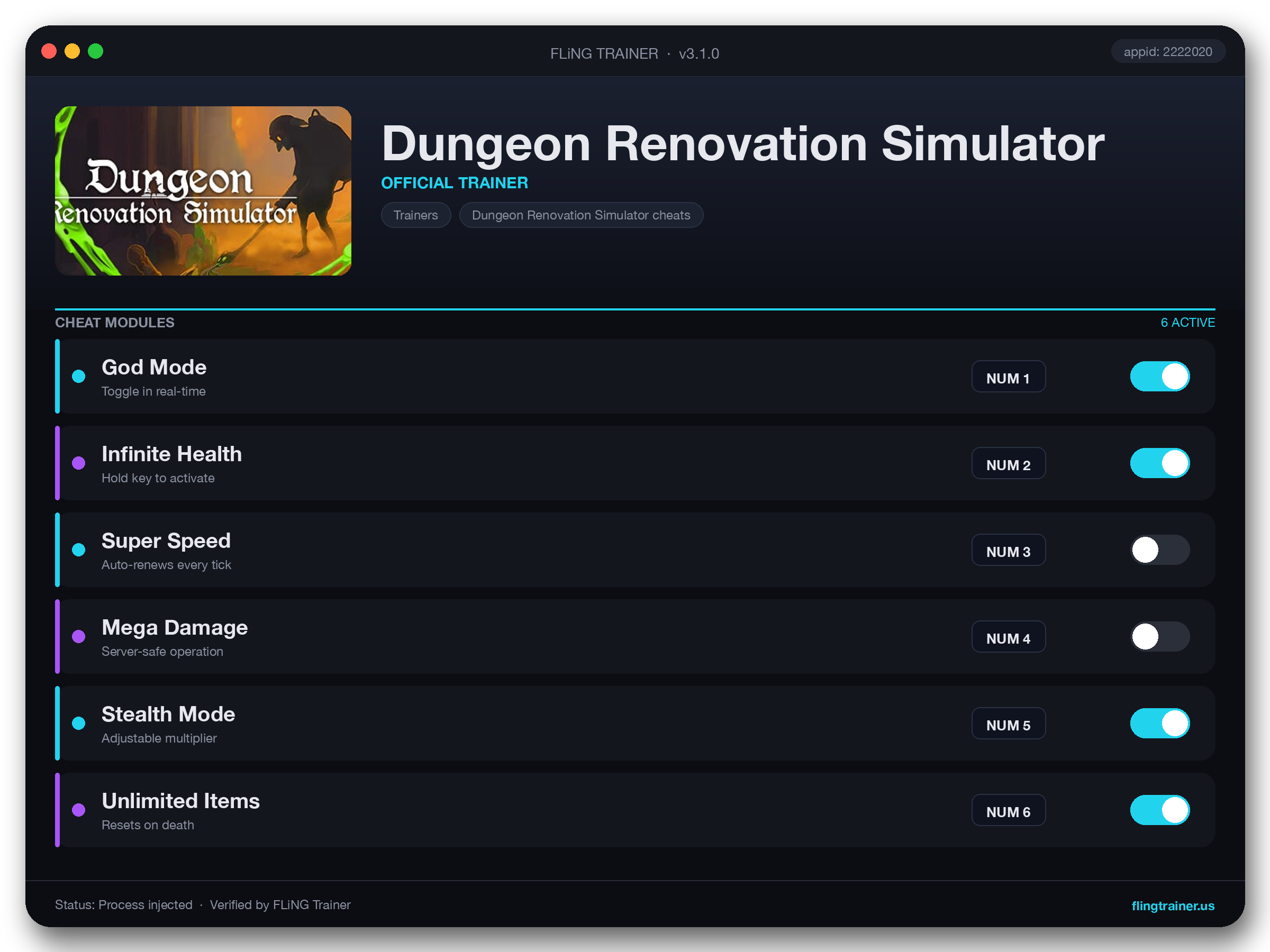 Dungeon Renovation Simulator Trainer interface