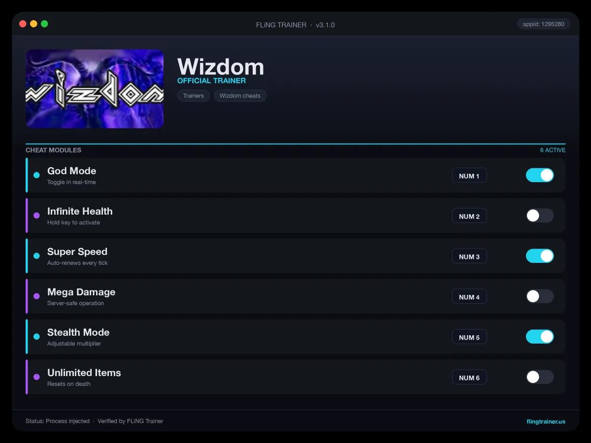 Wizdom Trainer interface