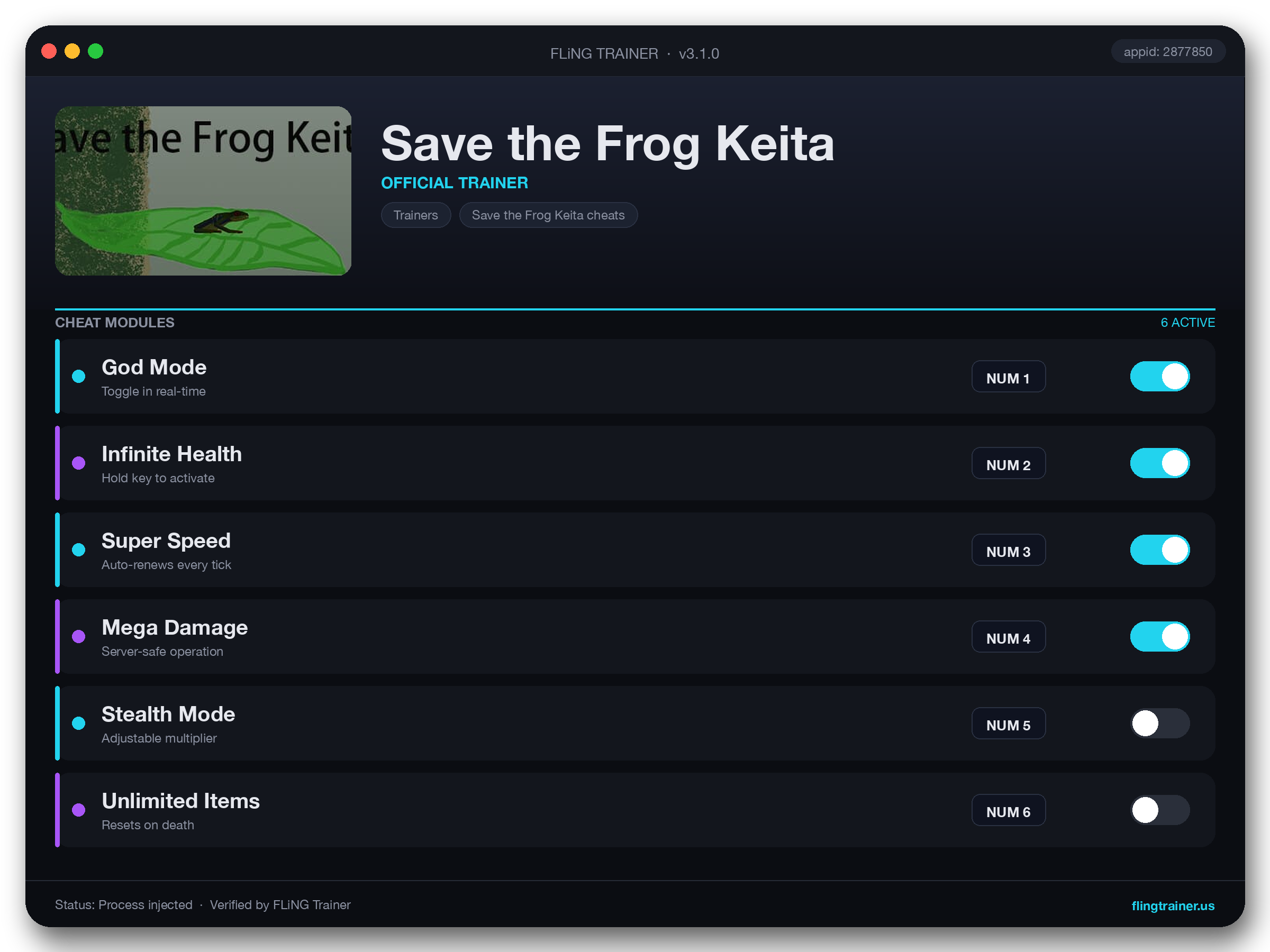Save the Frog Keita Trainer interface
