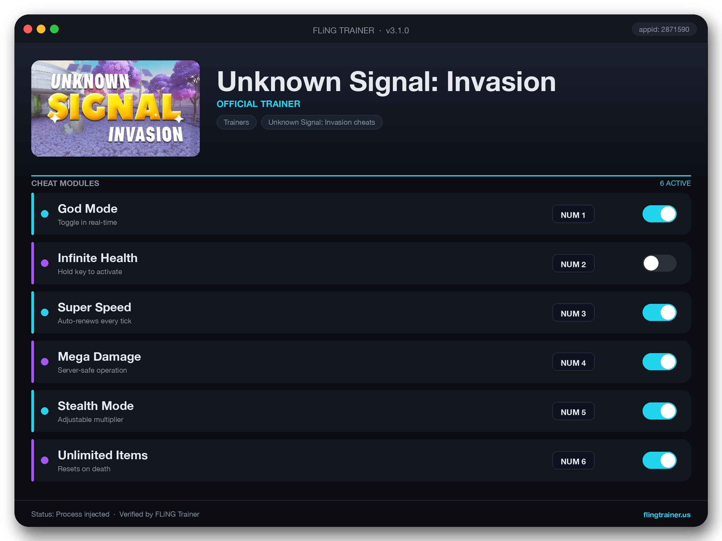 Unknown Signal: Invasion Trainer interface