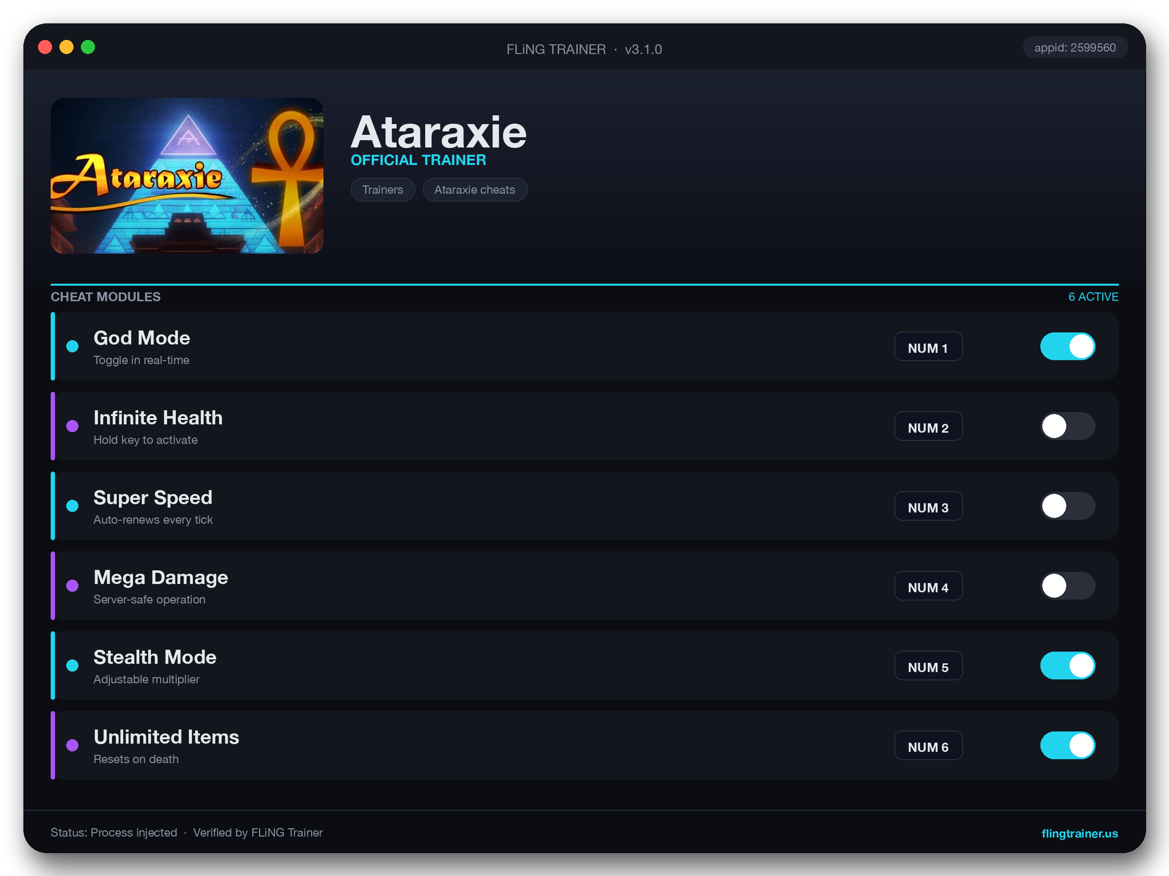 Ataraxie Trainer interface