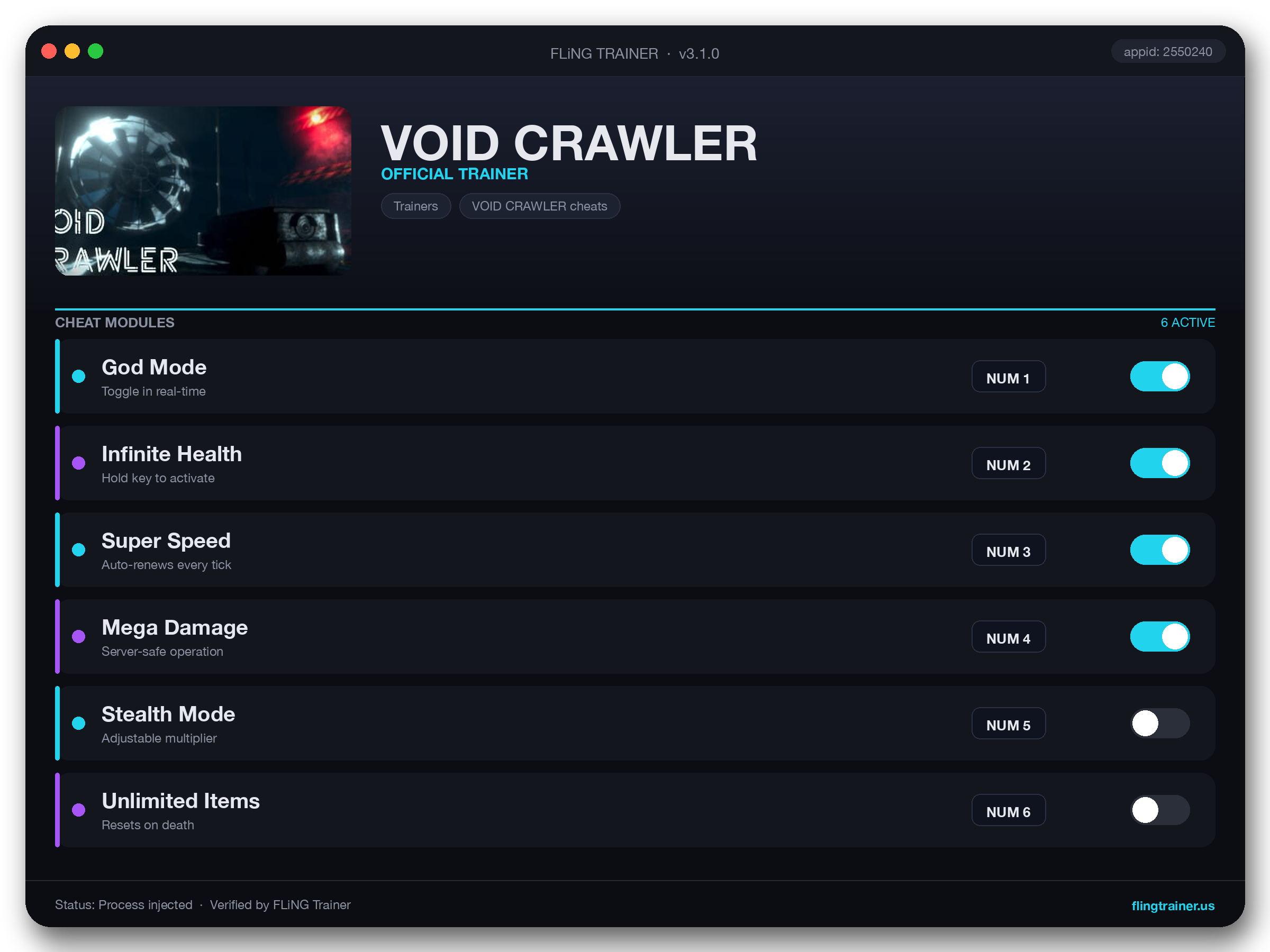 VOID CRAWLER Trainer interface