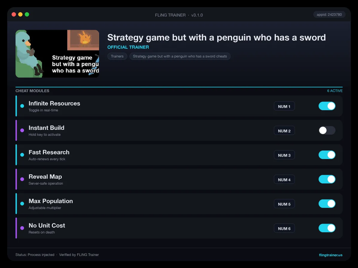 Strategy game but with a penguin who has a sword Trainer interface