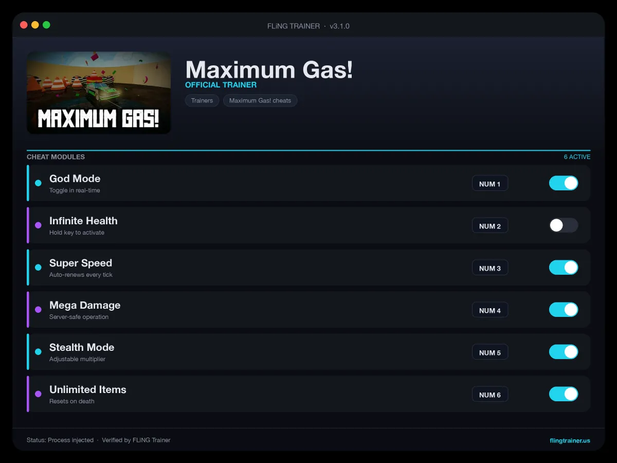 Maximum Gas! Trainer interface