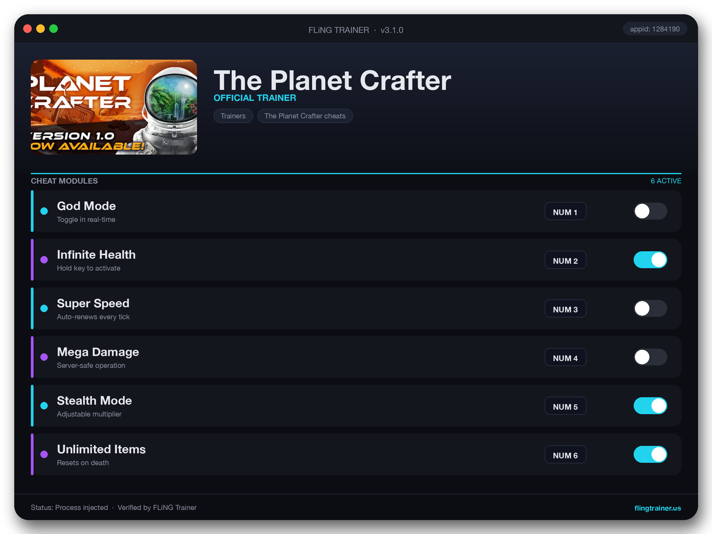 The Planet Crafter Trainer interface