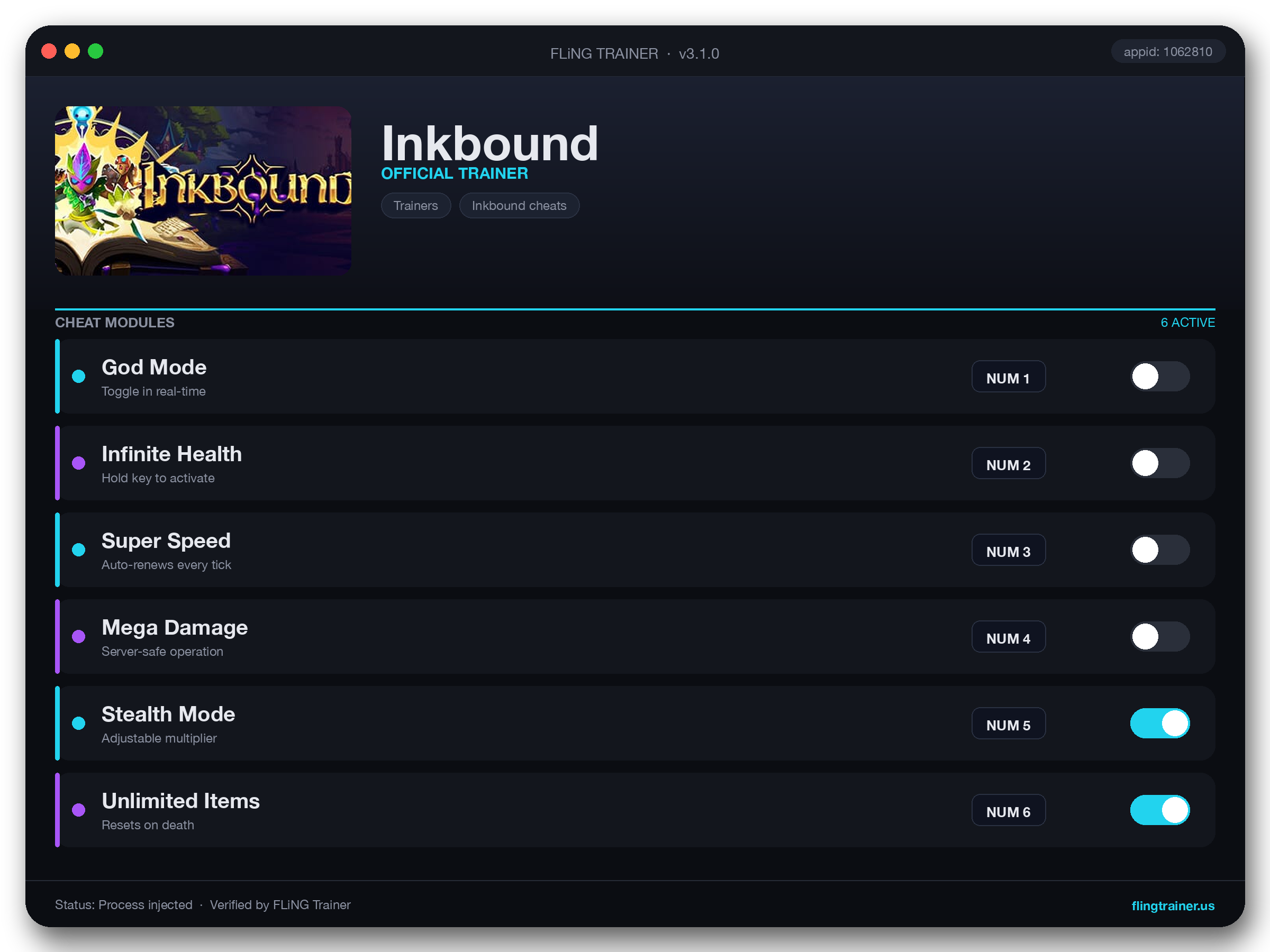 Inkbound Trainer interface