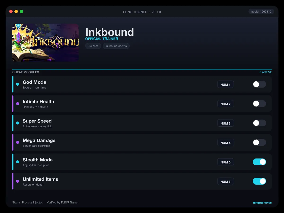 Inkbound Trainer interface