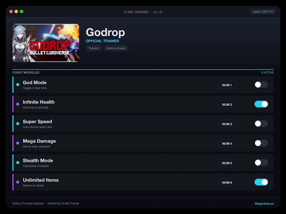 Godrop Trainer interface