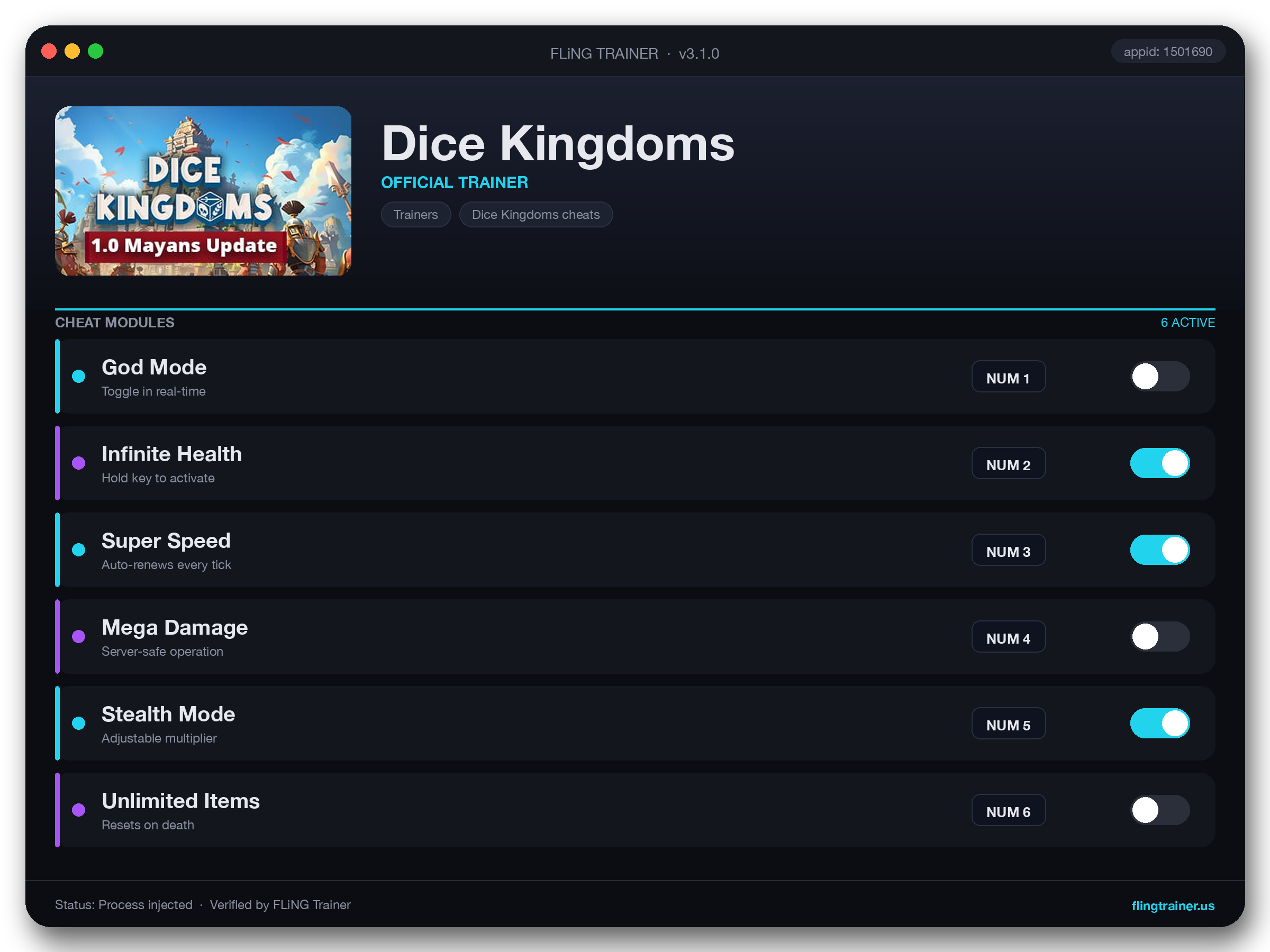 Dice Kingdoms Trainer interface