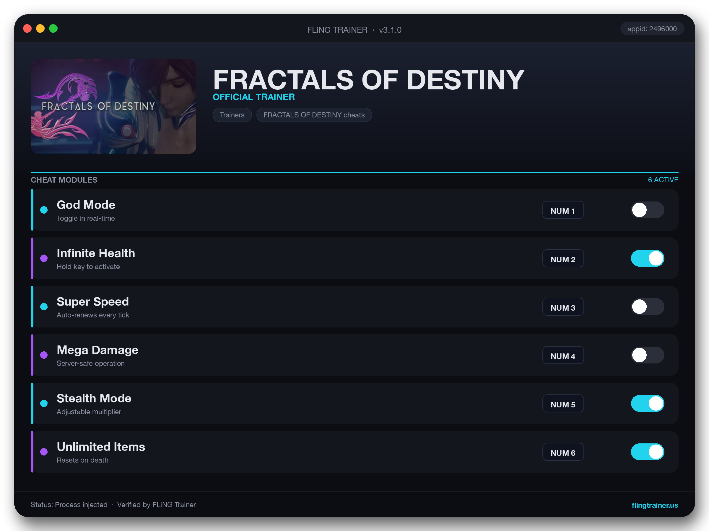 FRACTALS OF DESTINY Trainer interface