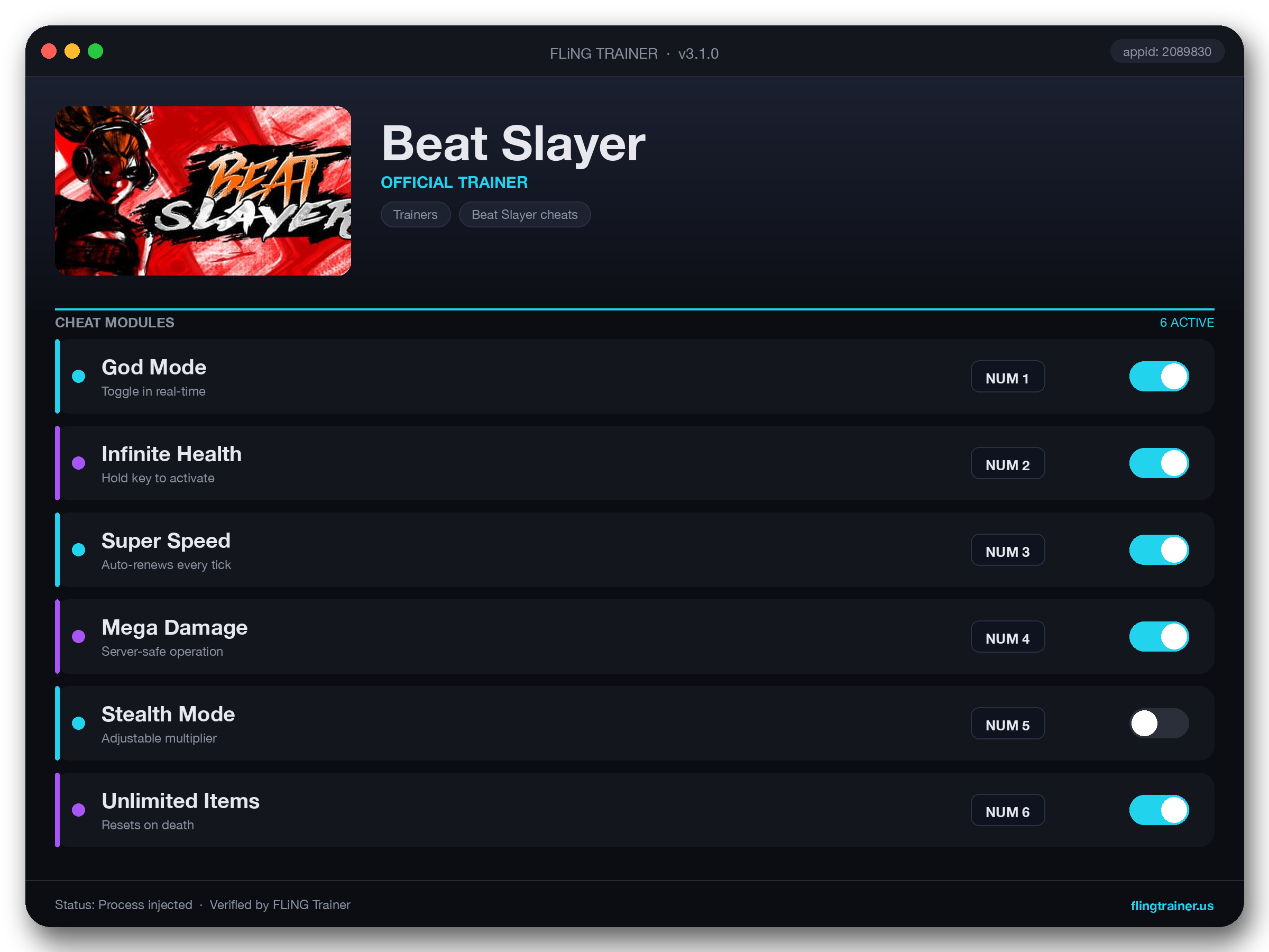 Beat Slayer Trainer interface