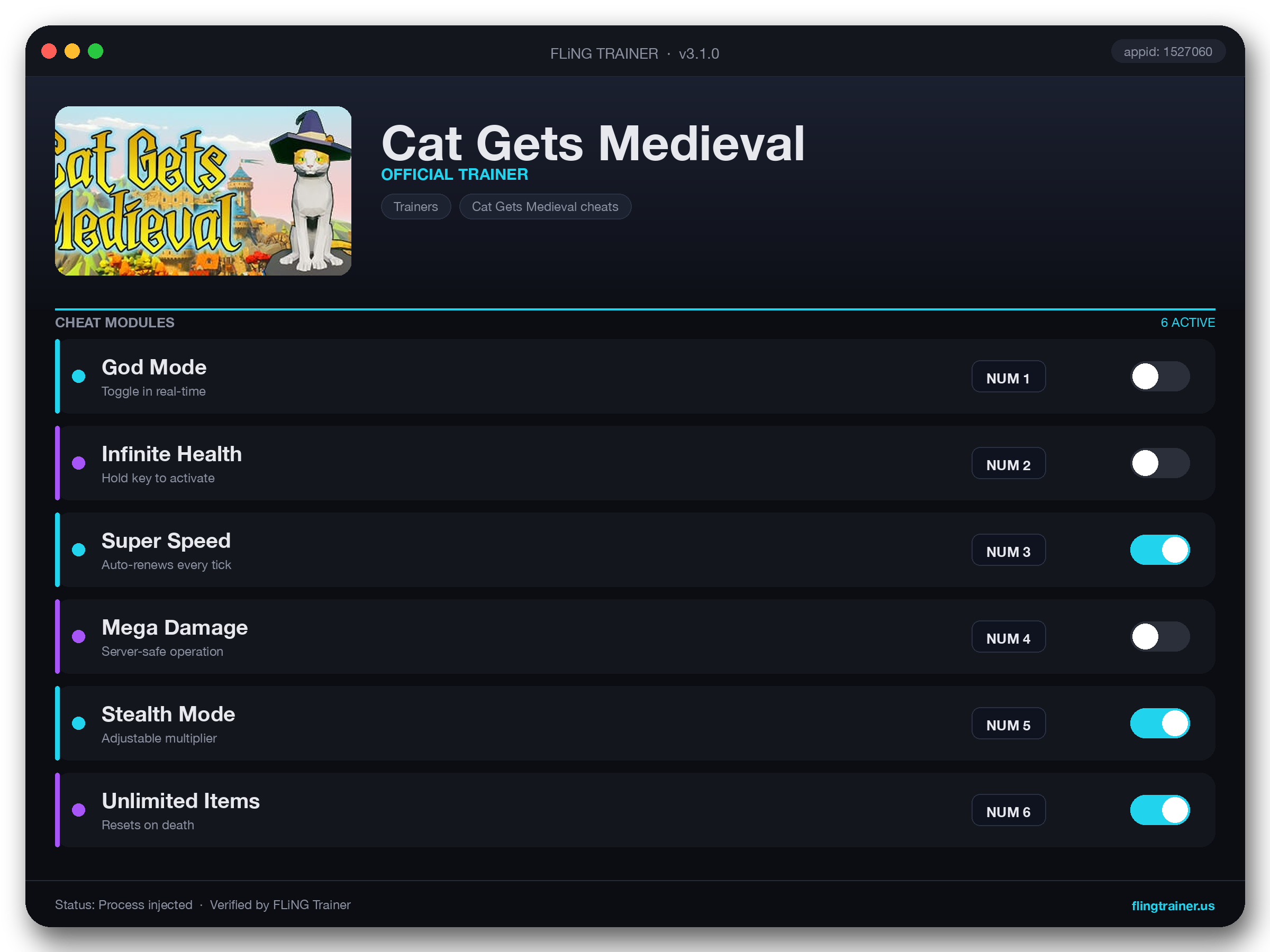 Cat Gets Medieval Trainer interface