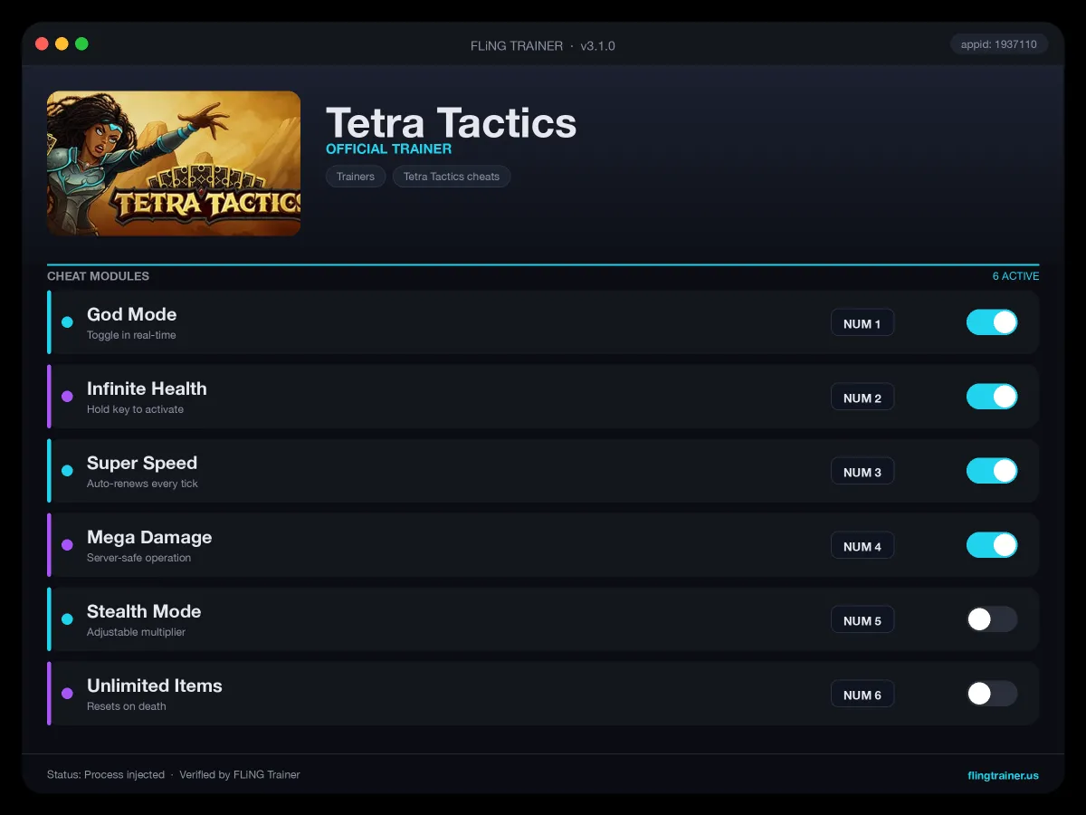 Tetra Tactics Trainer interface