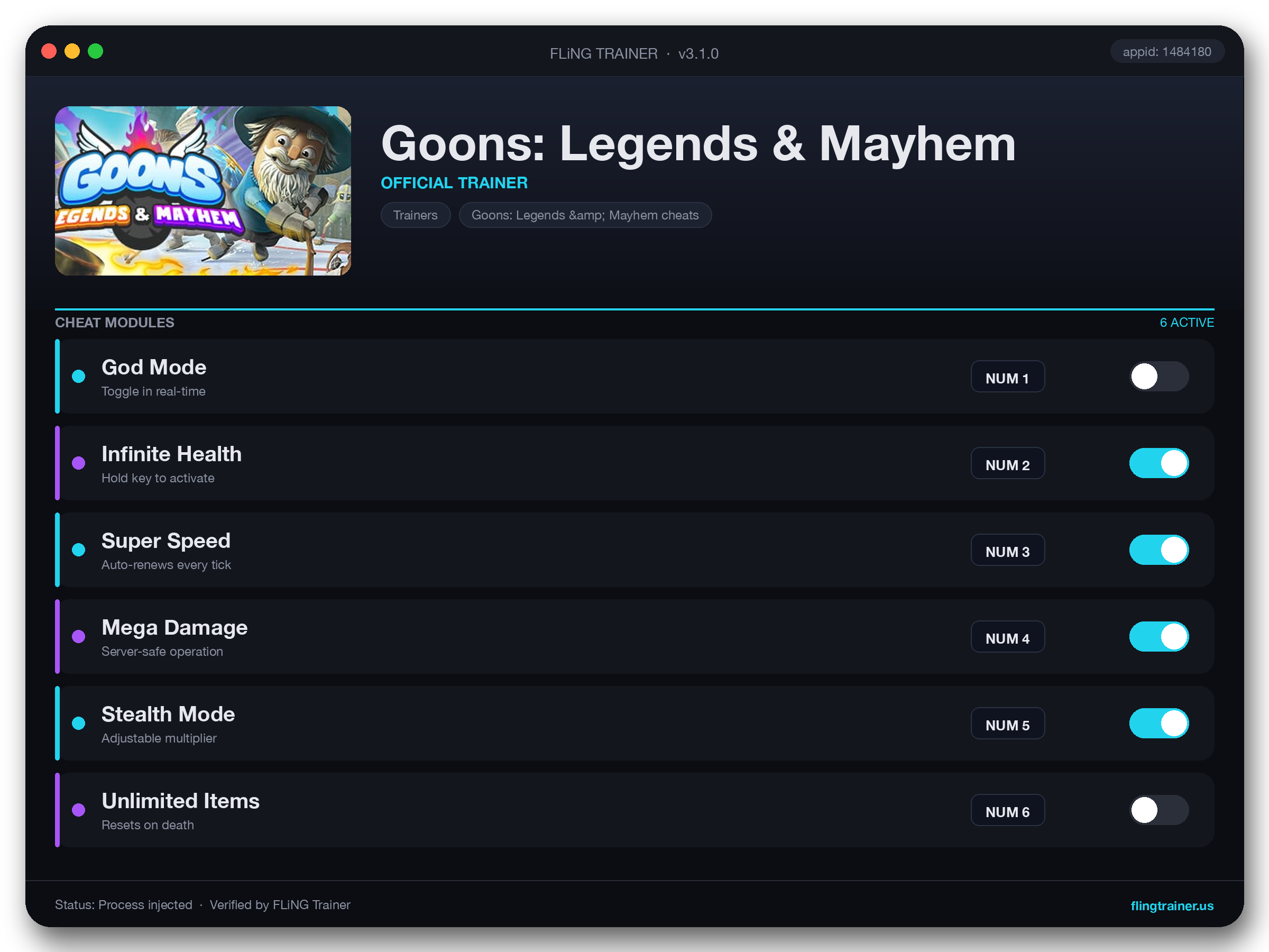 Goons: Legends & Mayhem Trainer interface