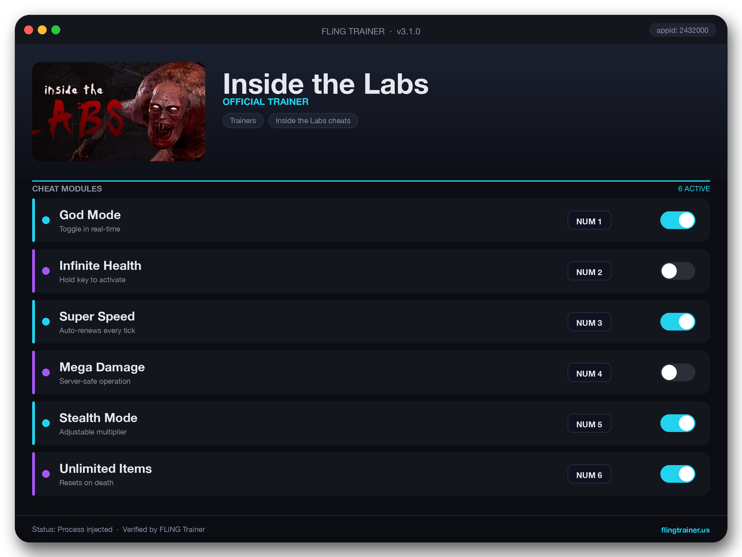 Inside the Labs Trainer interface
