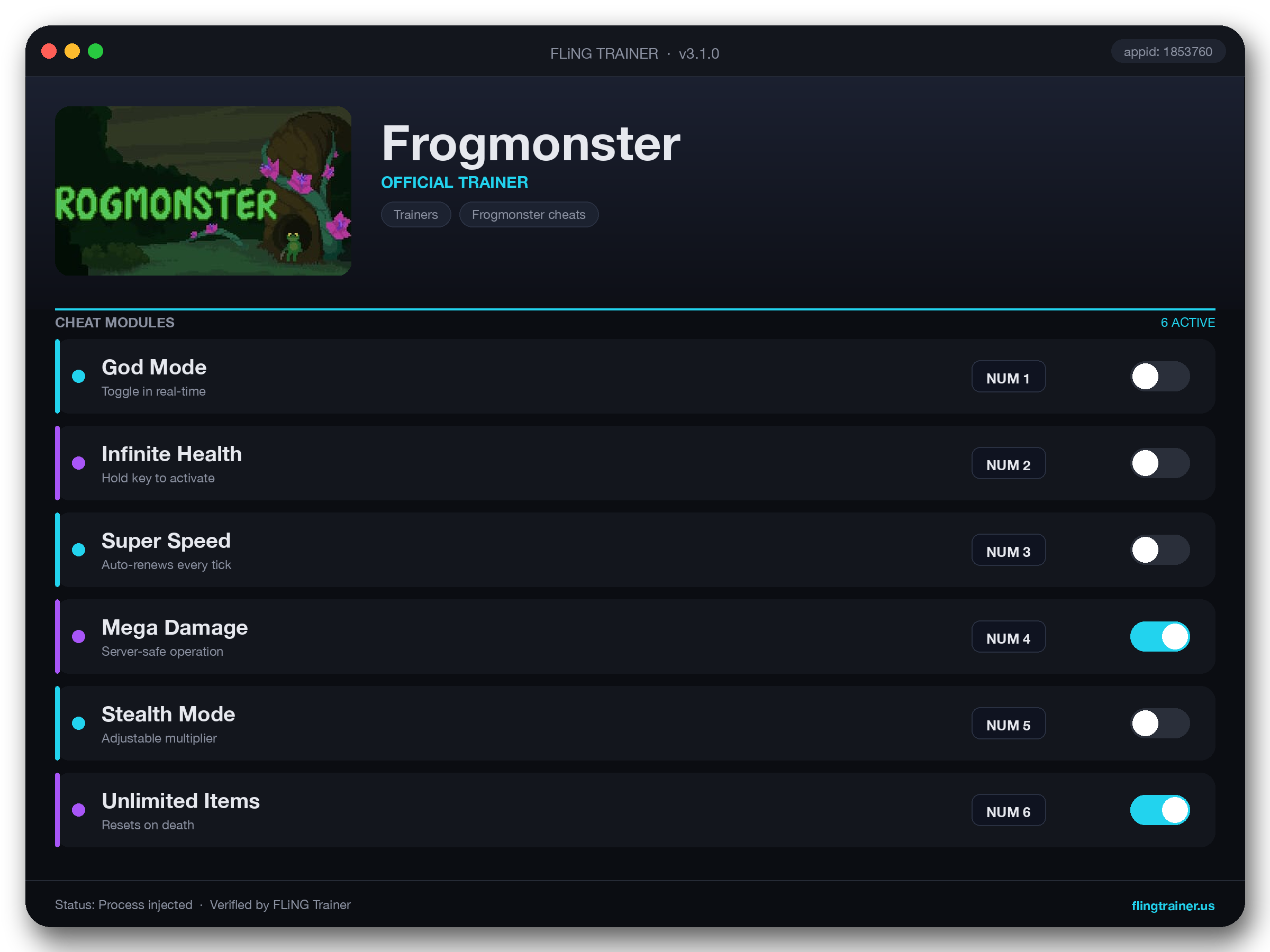 Frogmonster Trainer interface