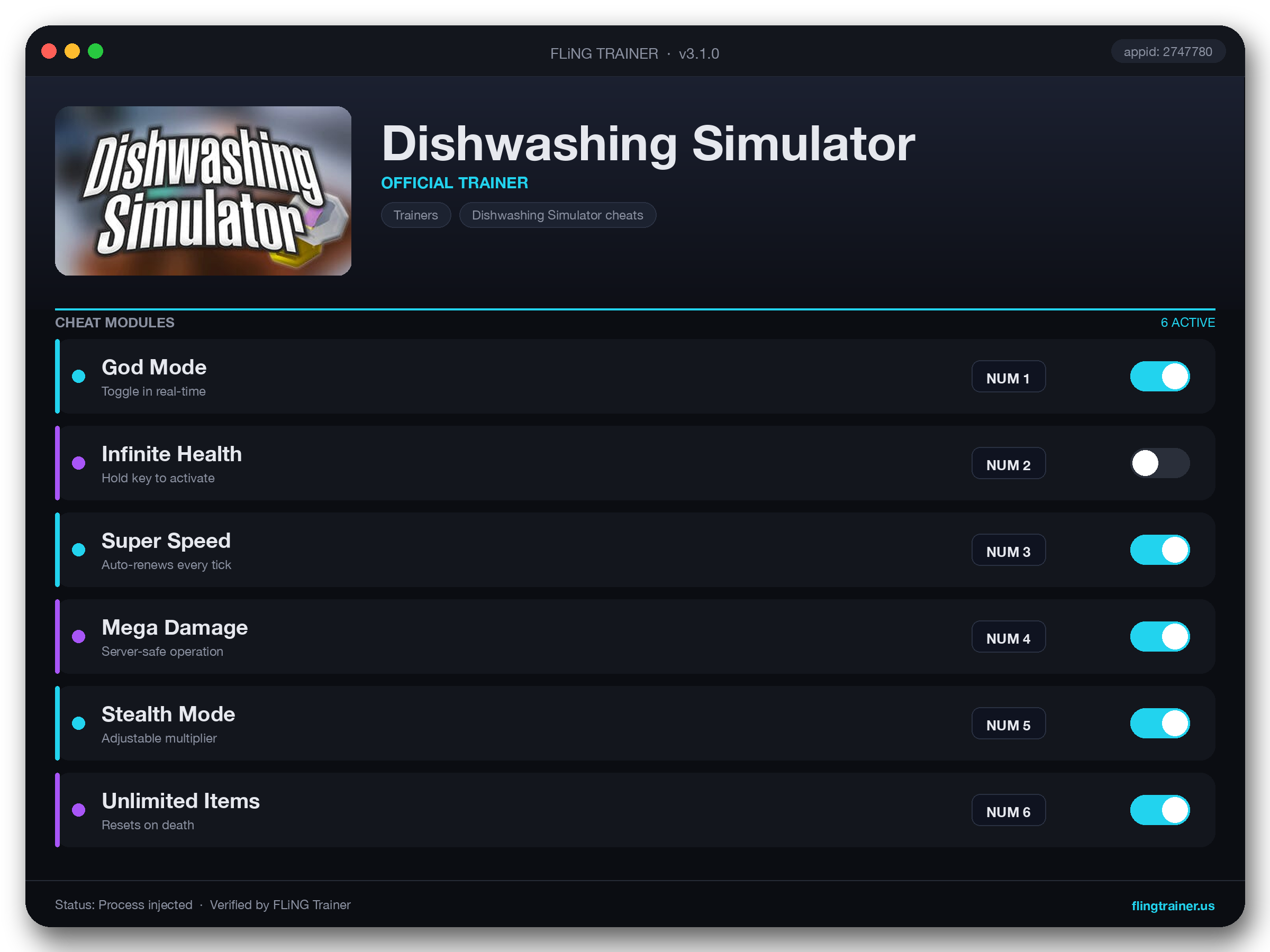 Dishwashing Simulator Trainer interface