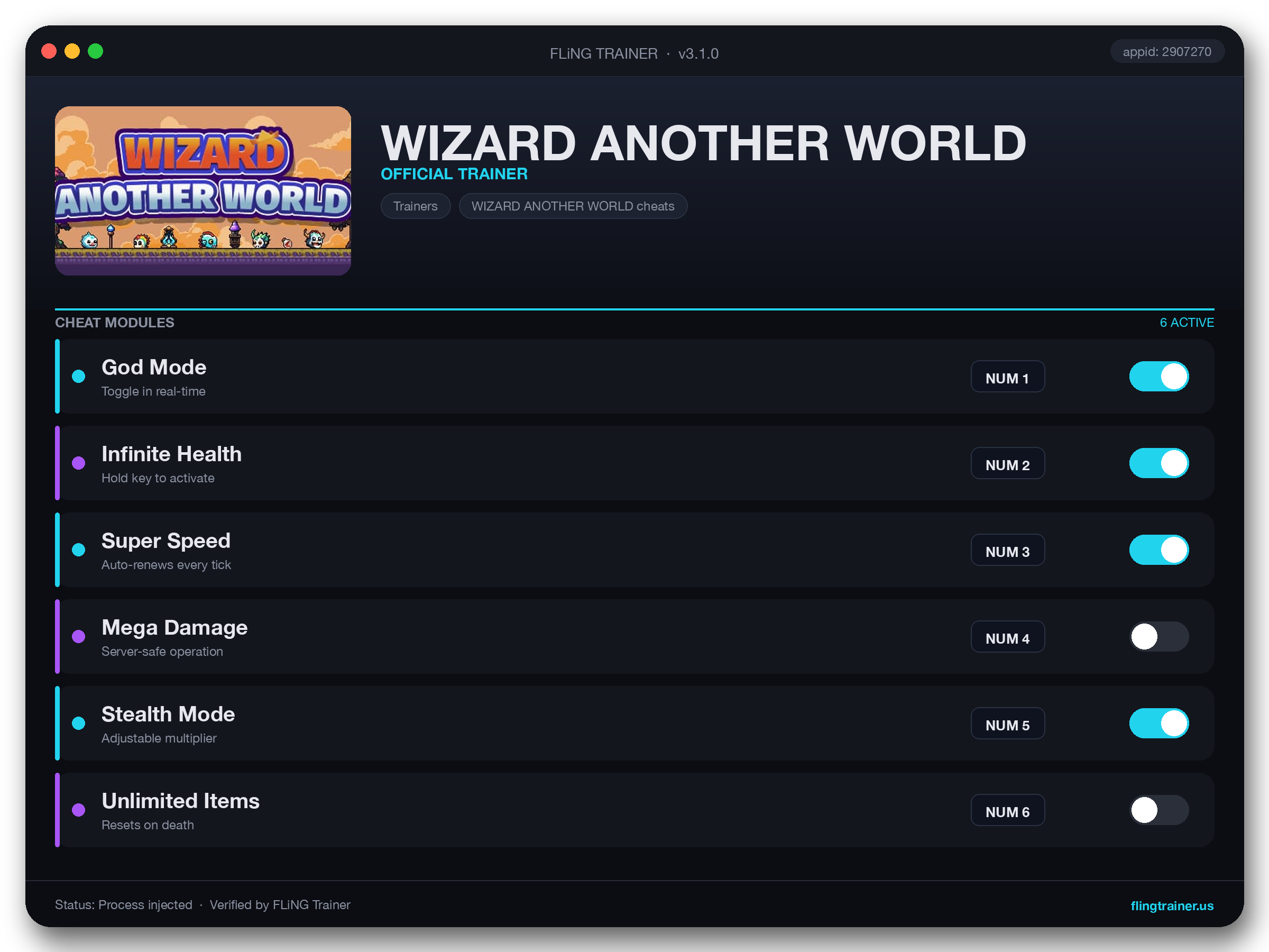 WIZARD ANOTHER WORLD Trainer interface
