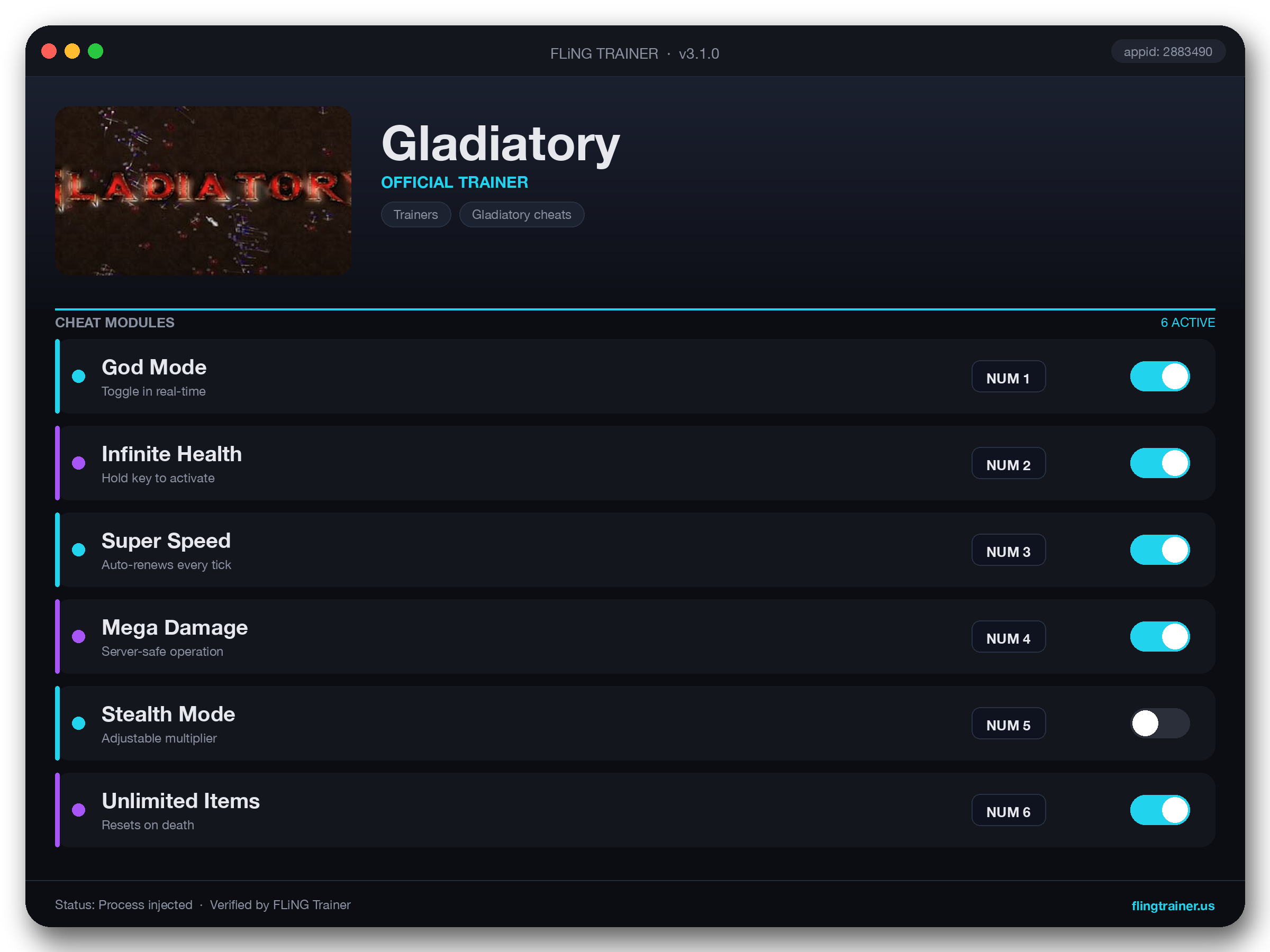 Gladiatory Trainer interface