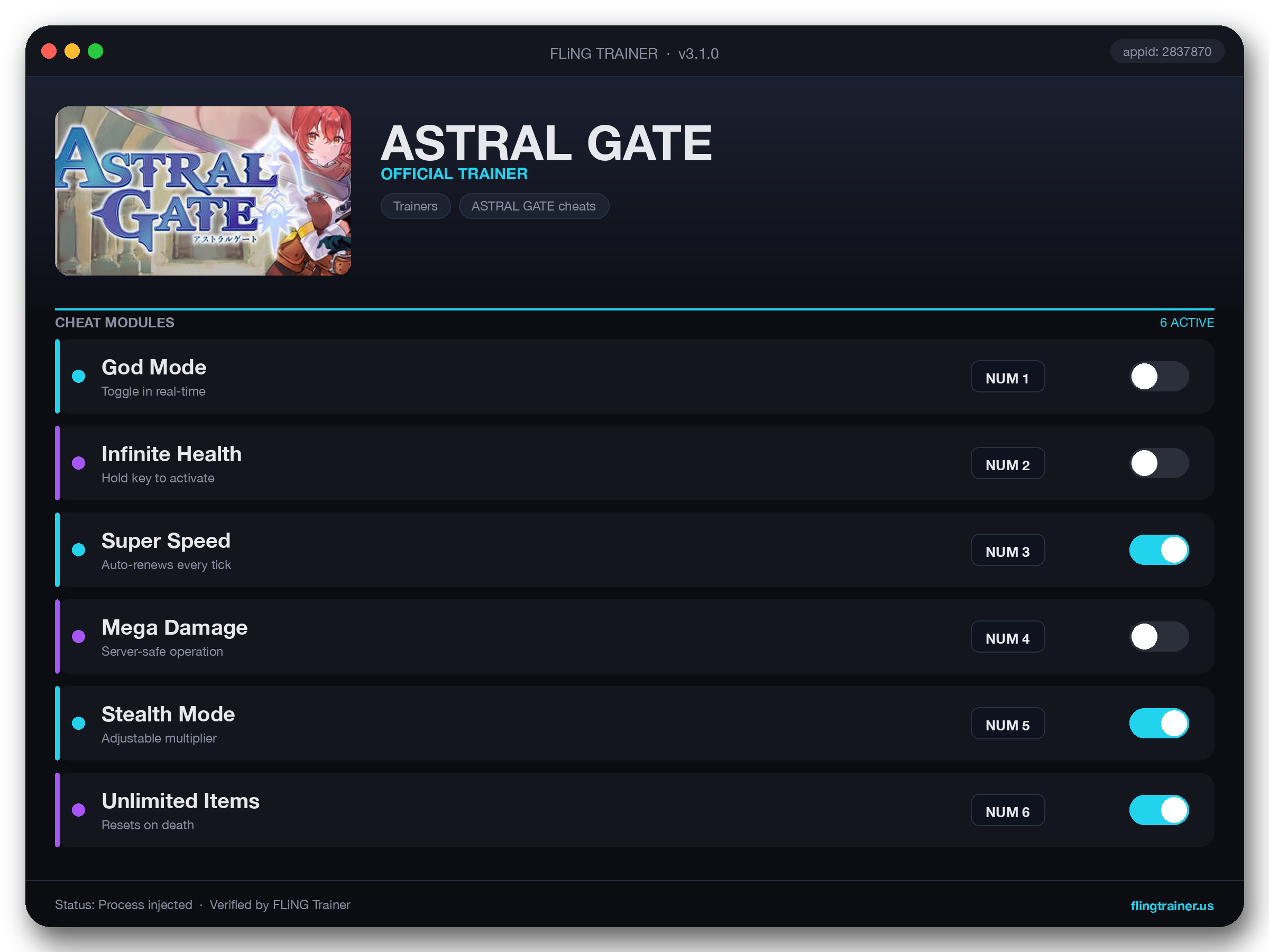 ASTRAL GATE Trainer interface