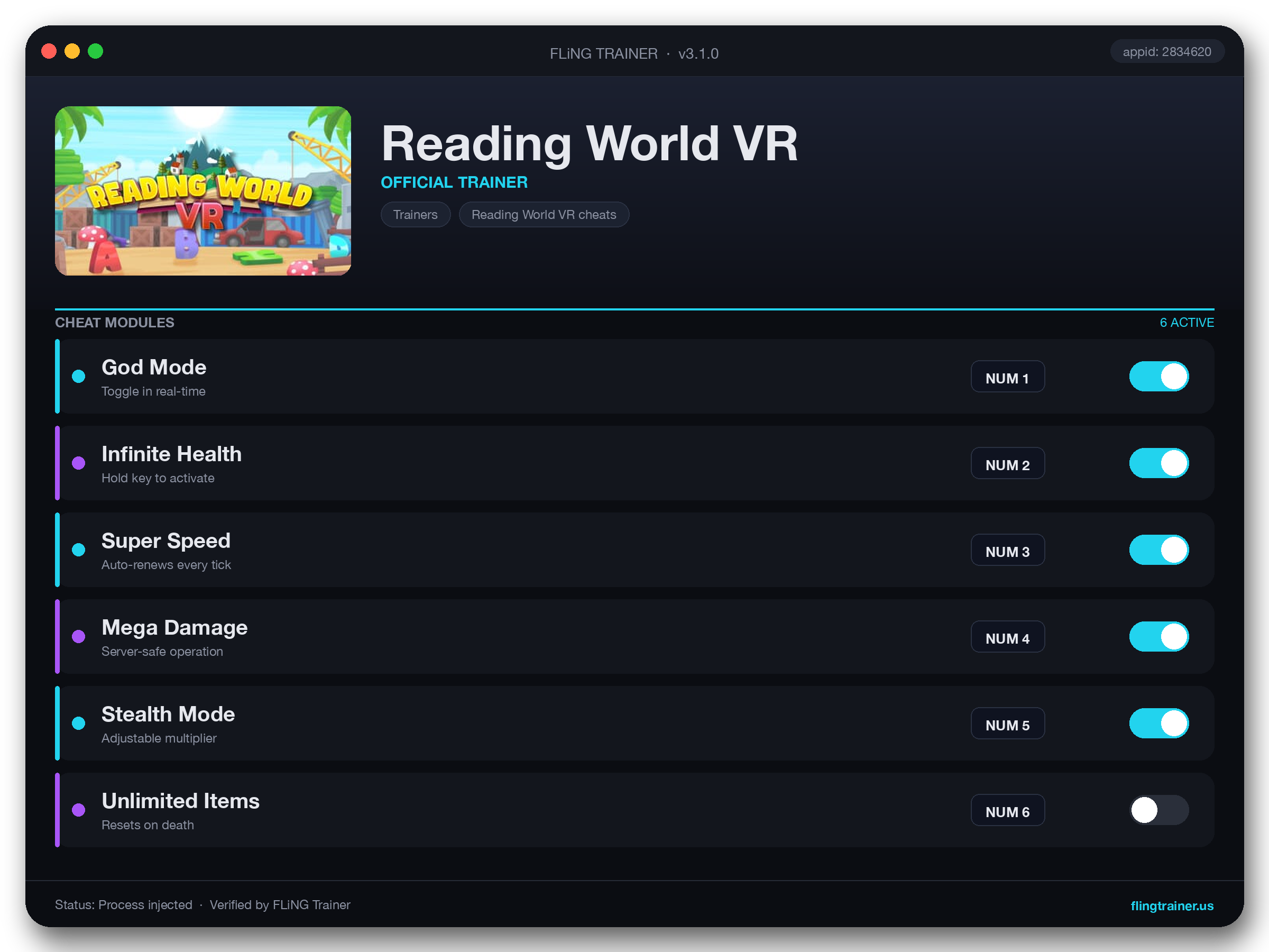Reading World VR Trainer interface