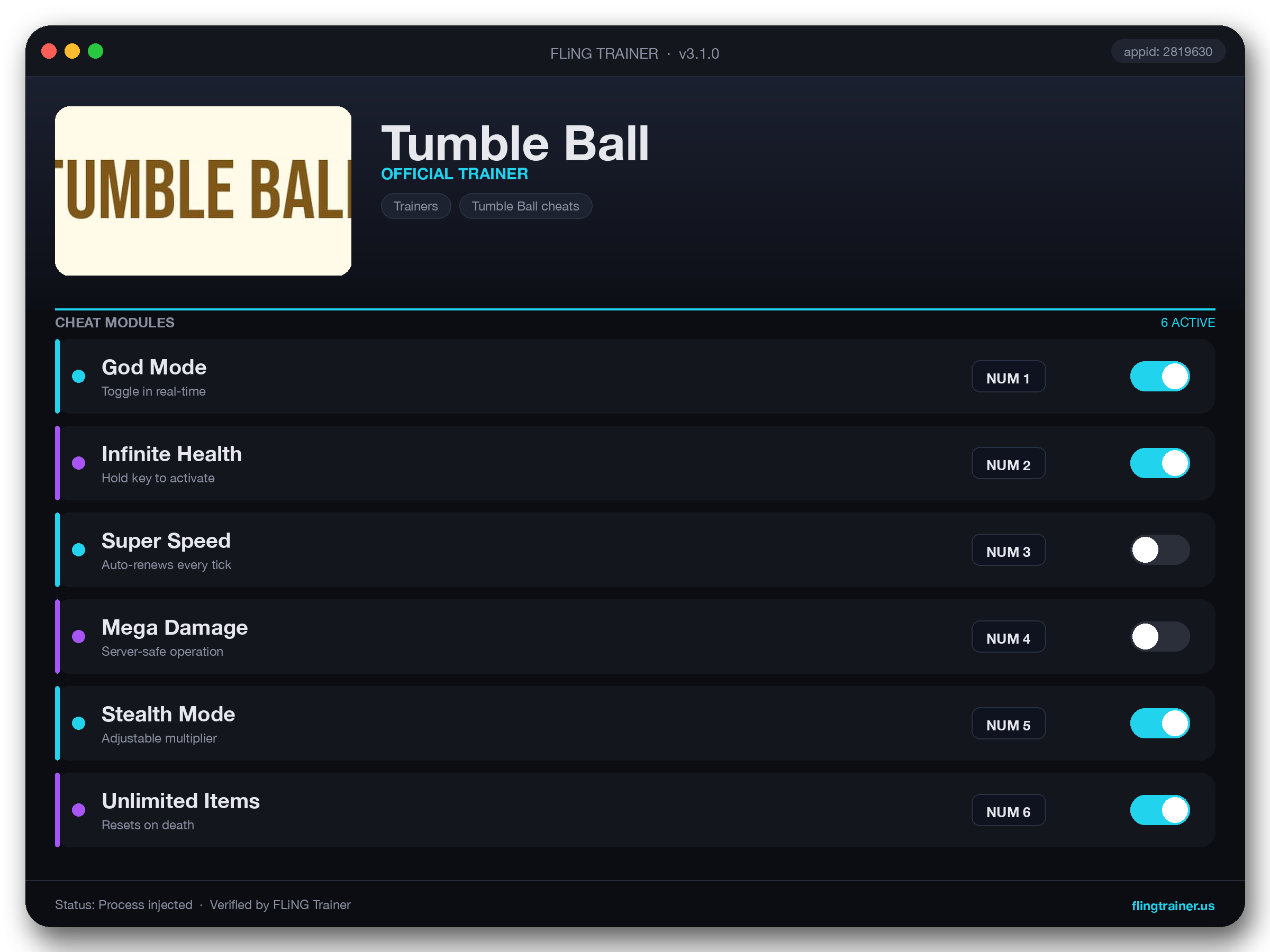 Tumble Ball Trainer interface