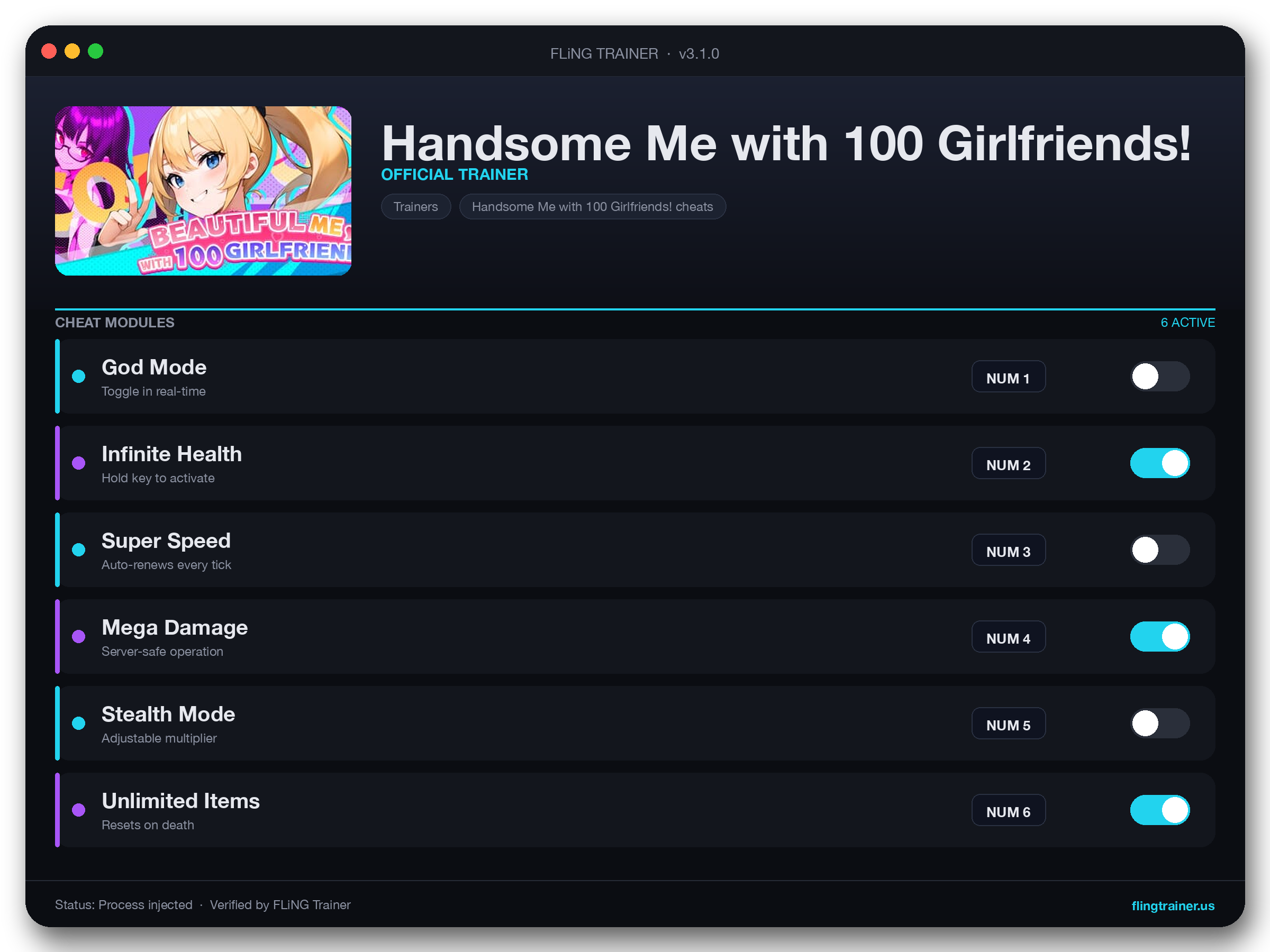 Handsome Me with 100 Girlfriends! Trainer interface