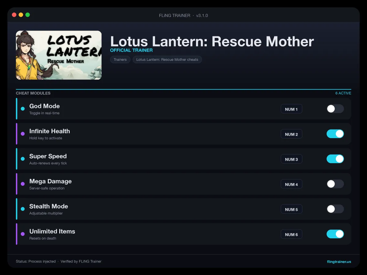 Lotus Lantern: Rescue Mother Trainer interface