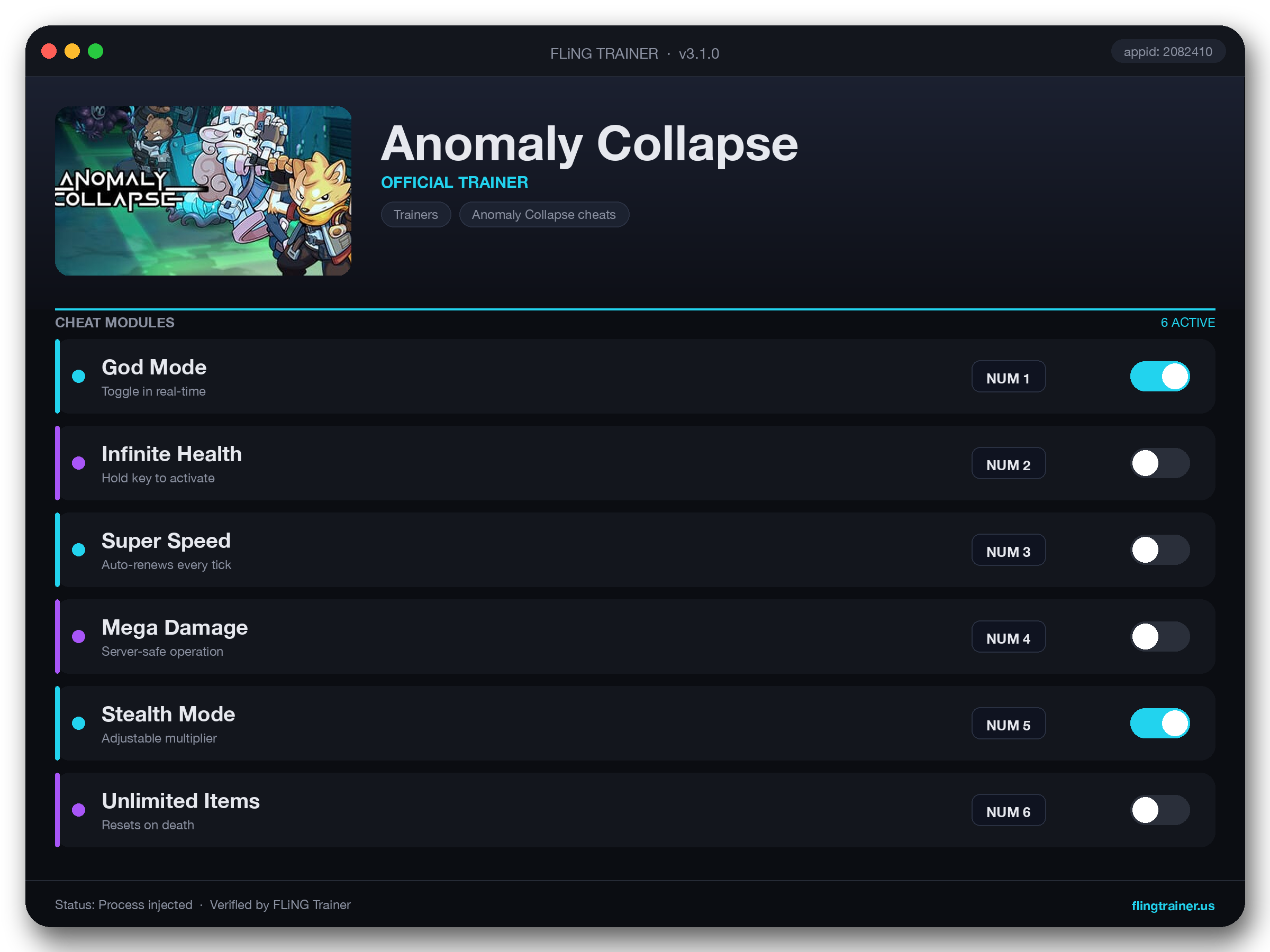 Anomaly Collapse Trainer interface