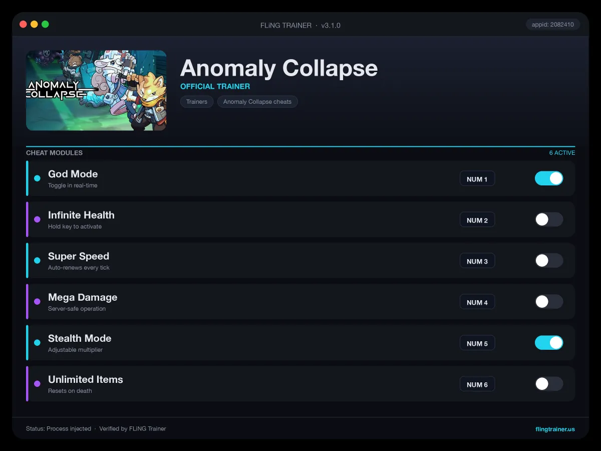 Anomaly Collapse Trainer interface