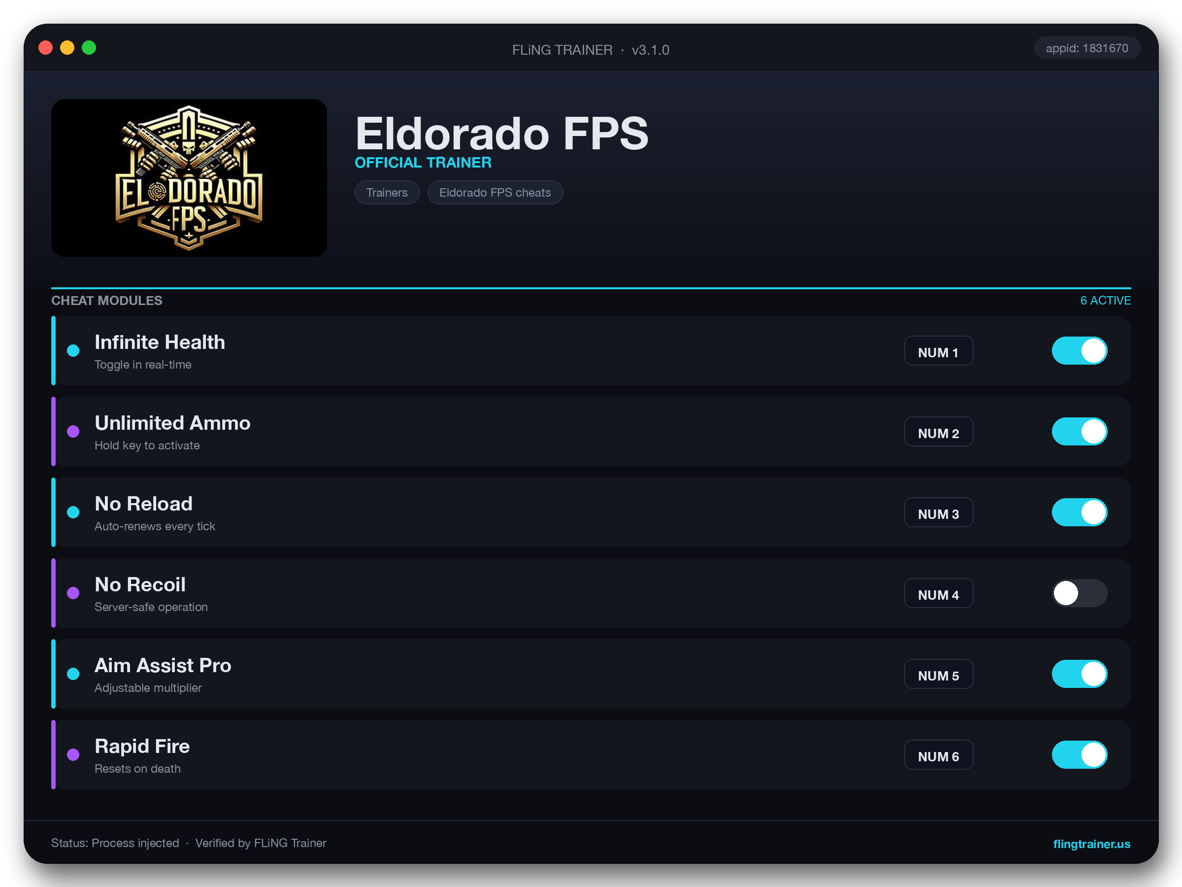 Eldorado FPS Trainer interface