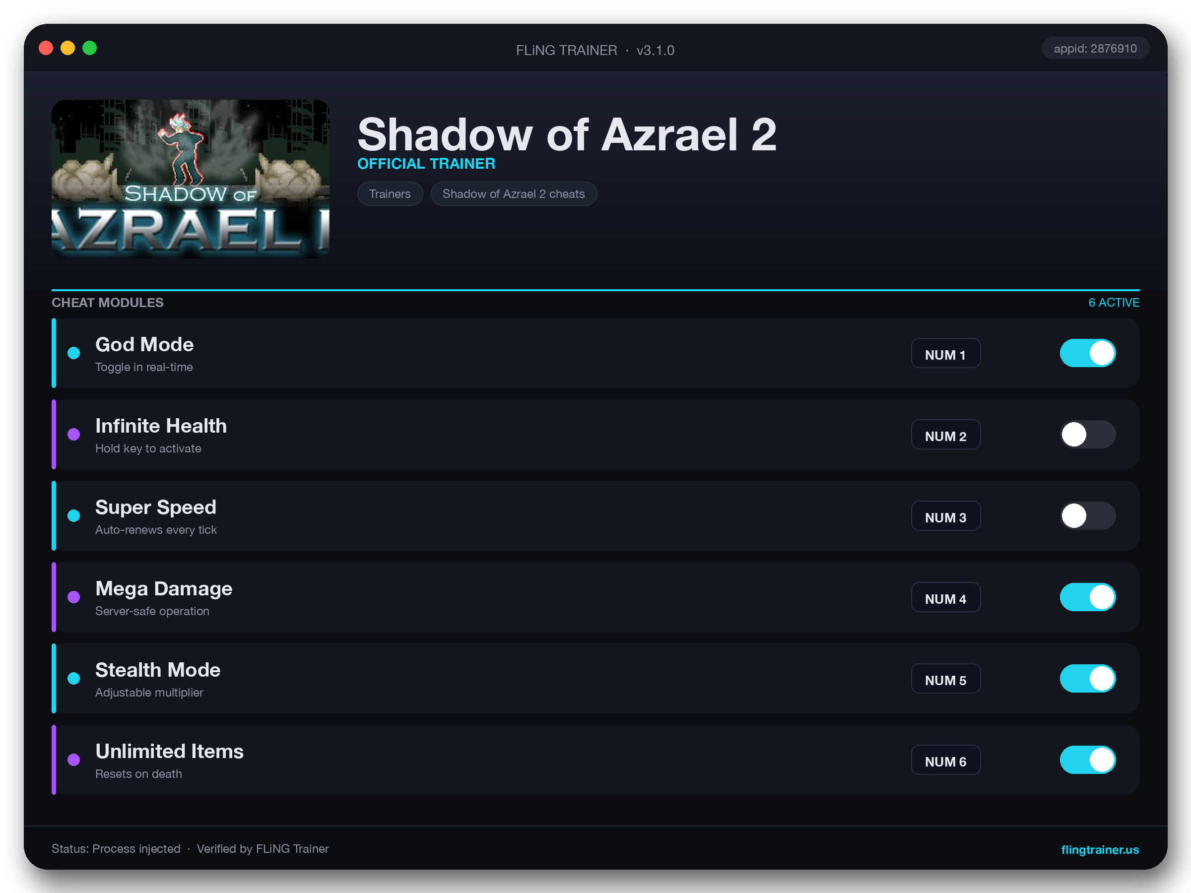 Shadow of Azrael 2 Trainer interface