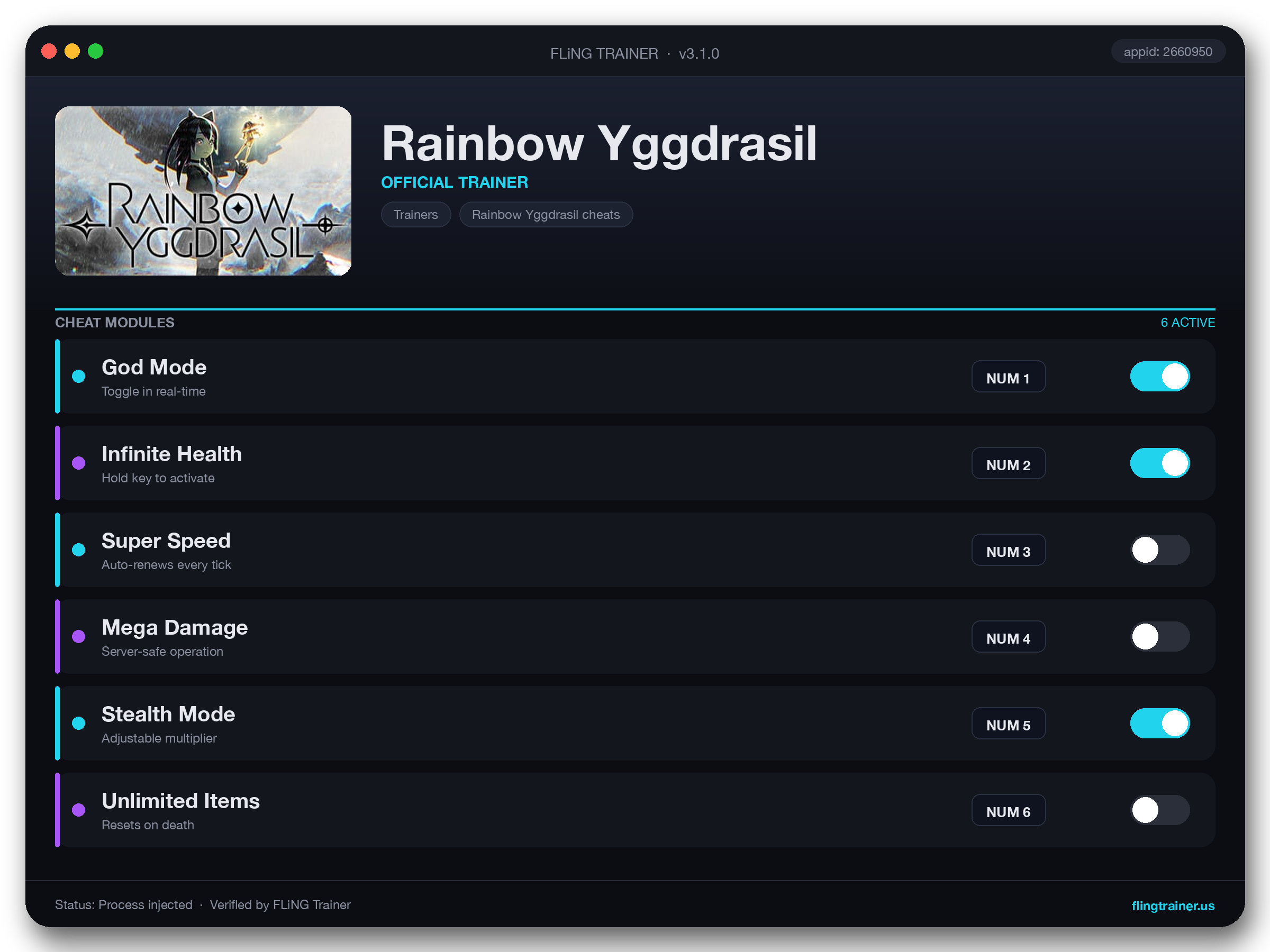 Rainbow Yggdrasil Trainer interface