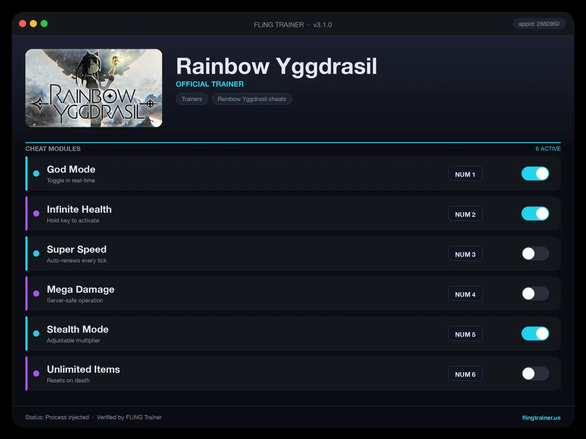 Rainbow Yggdrasil Trainer interface