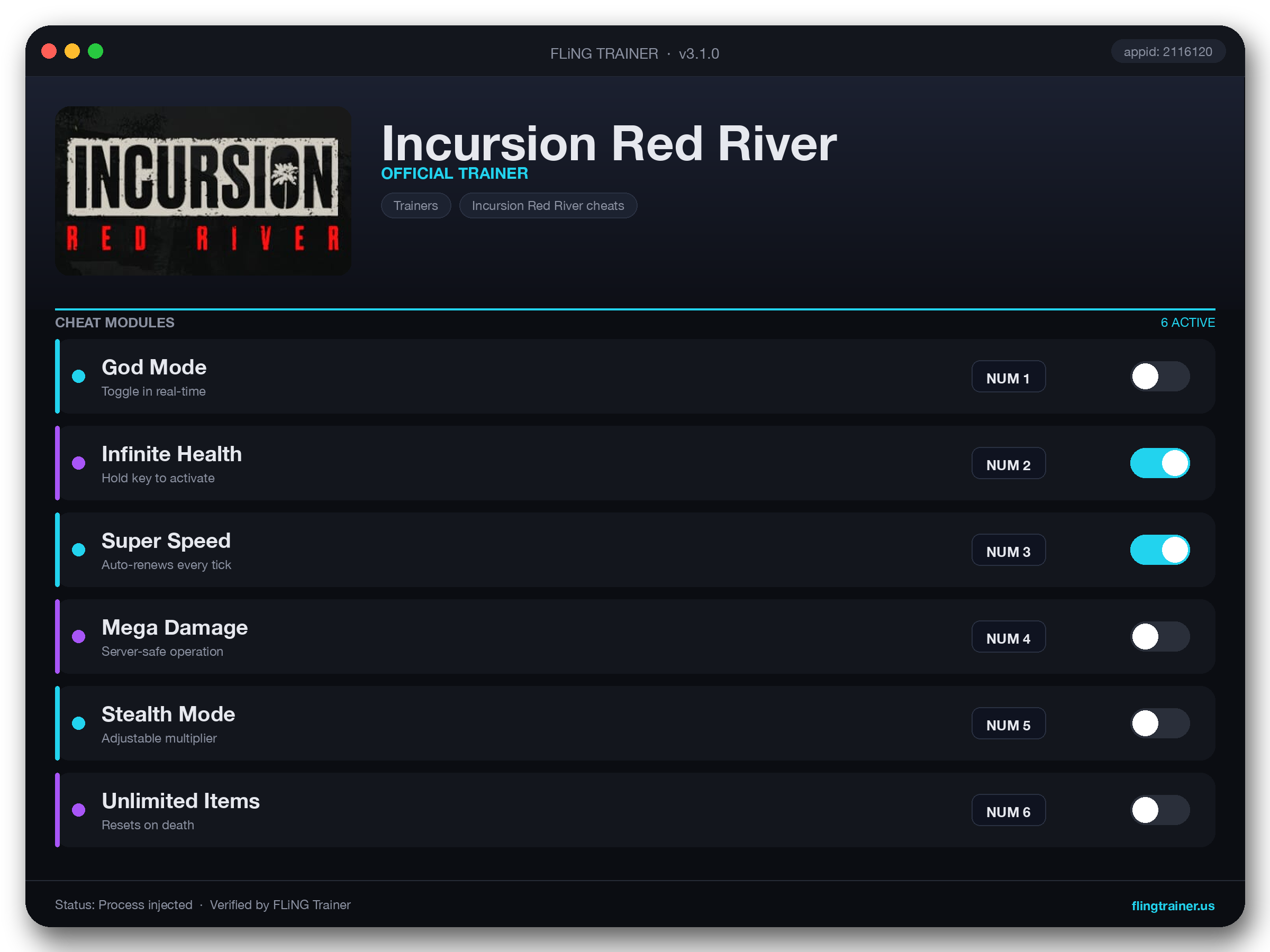 Incursion Red River Trainer interface