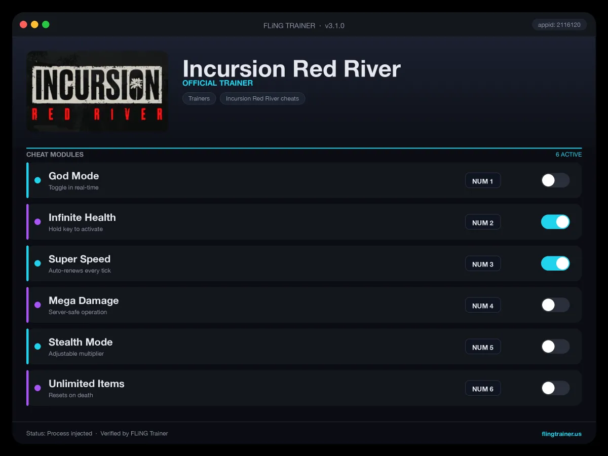 Incursion Red River Trainer interface