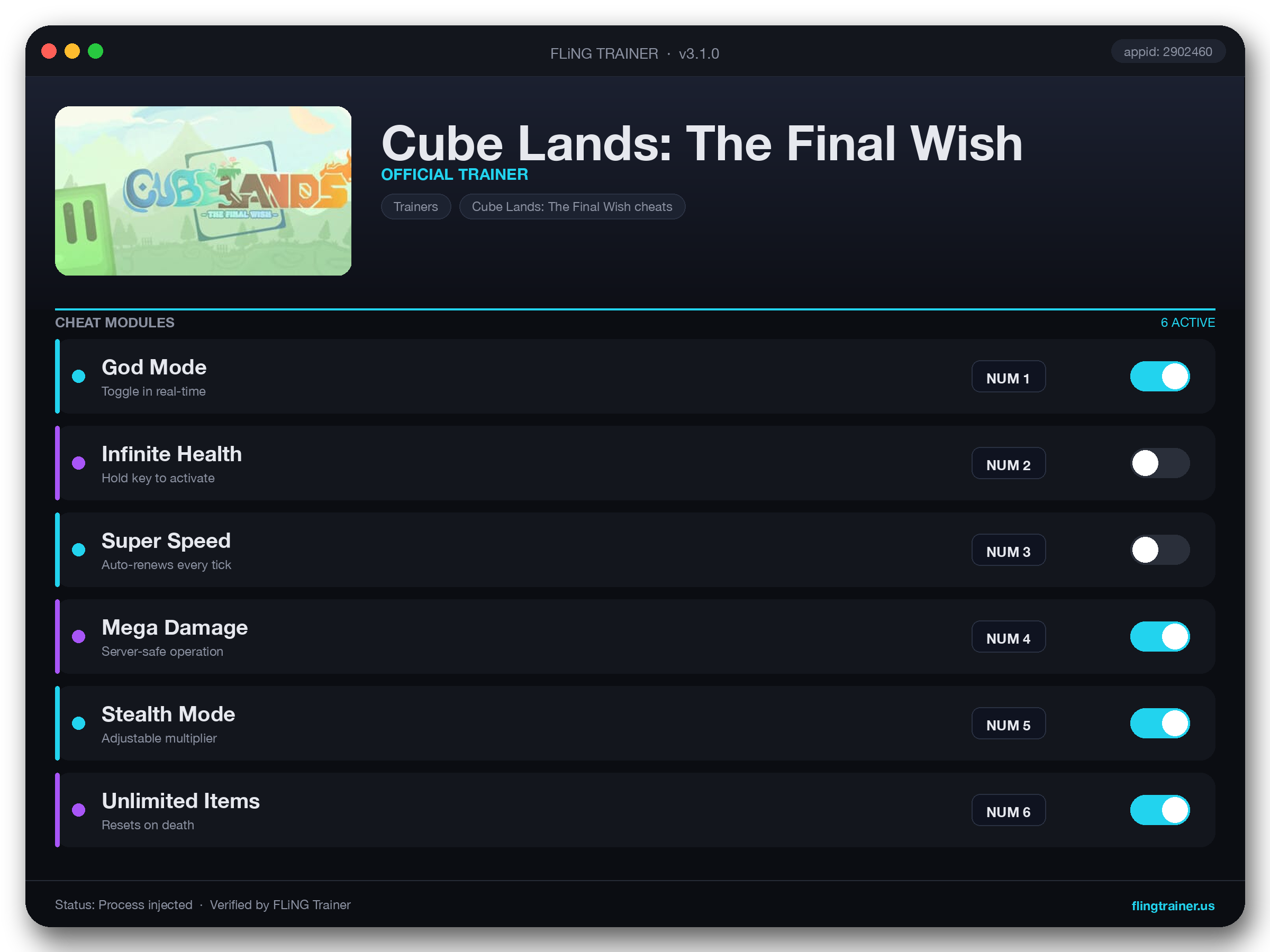 Cube Lands: The Final Wish Trainer interface