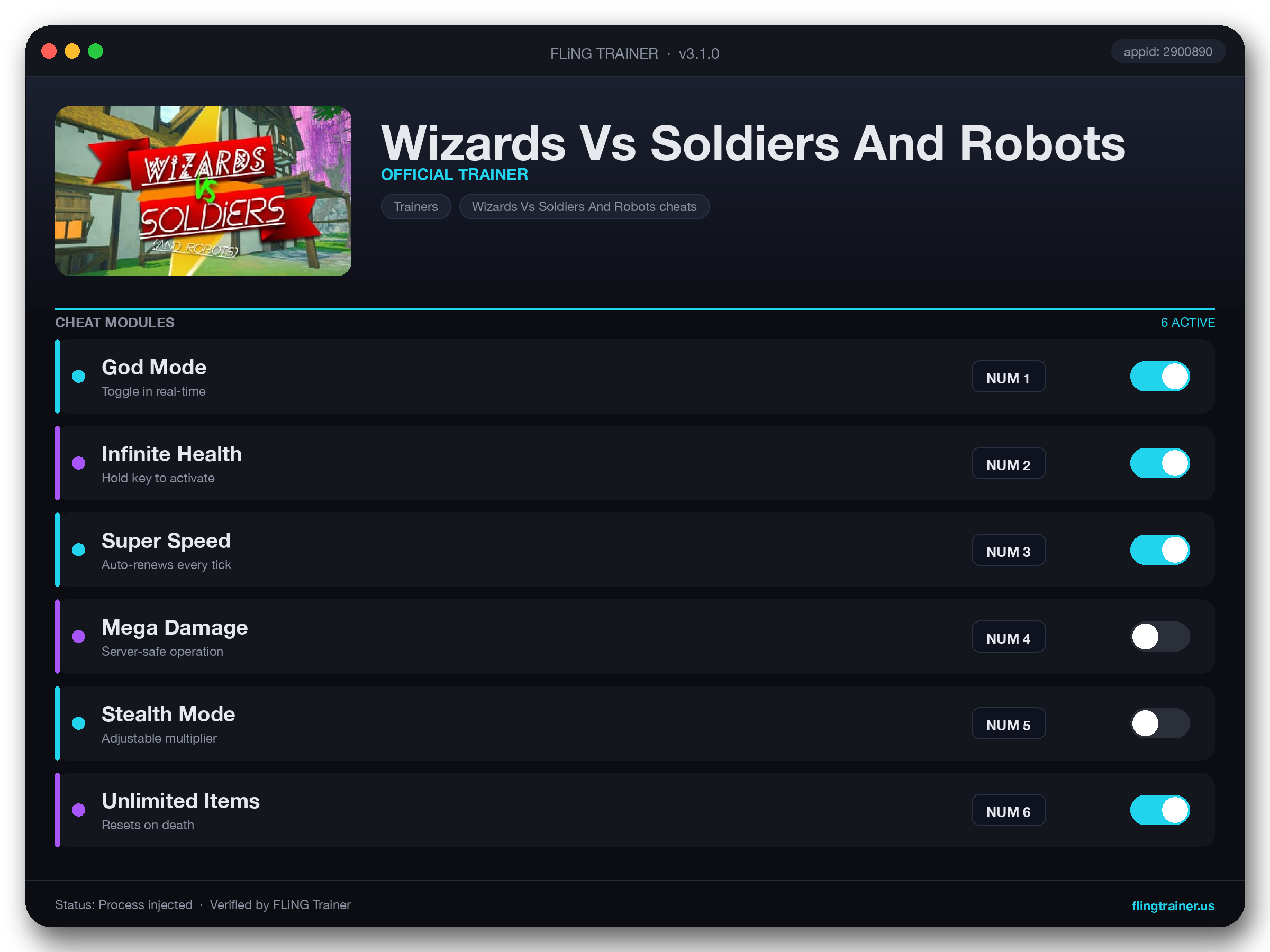 Wizards Vs Soldiers And Robots Trainer interface