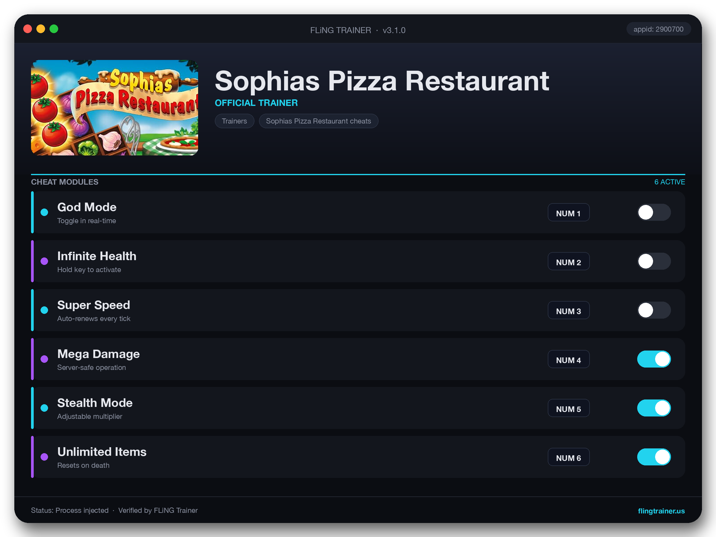 Sophias Pizza Restaurant Trainer interface